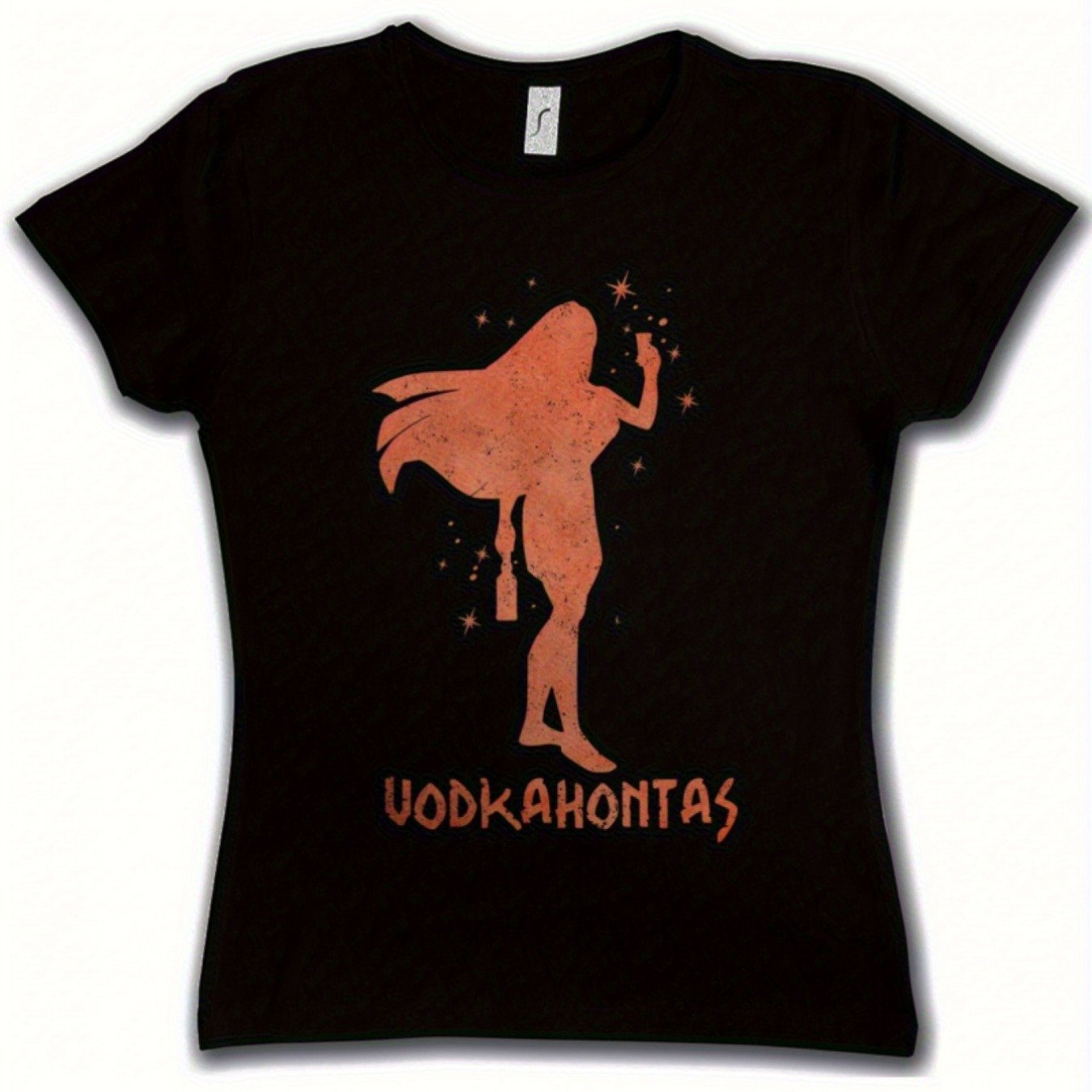 Women's " Drunk, I'm Vodka-intoxicated" T-shirt - Graphic Black Crew Neck Tee With Sparkling Vodka Design, Stretchy Casual Party Outfit For Night Out, Casual Attire & Funny -themed Apparel