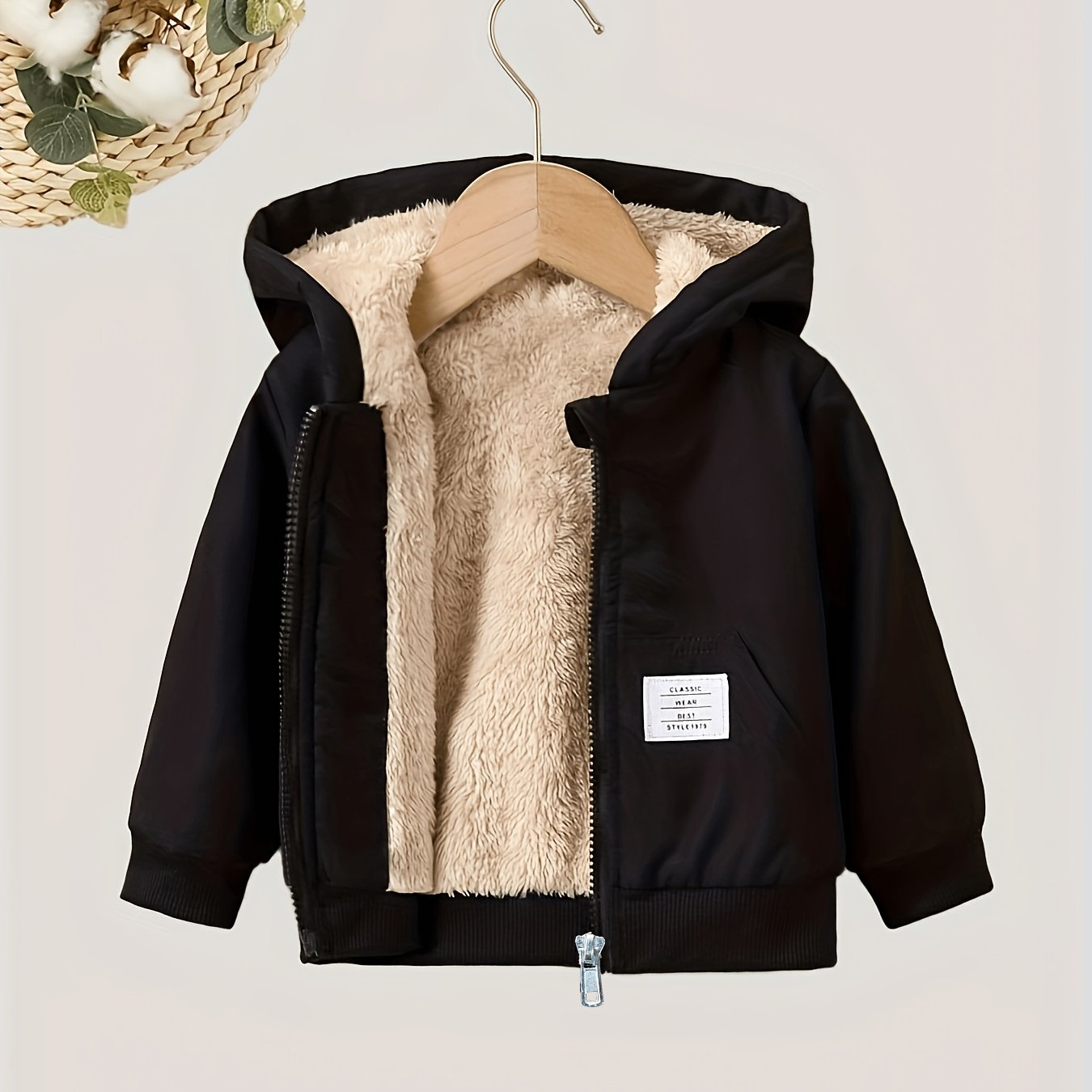 Teddy Bear Lined Hoodie Jacket With Patch Details, Boys And Girls Clothes