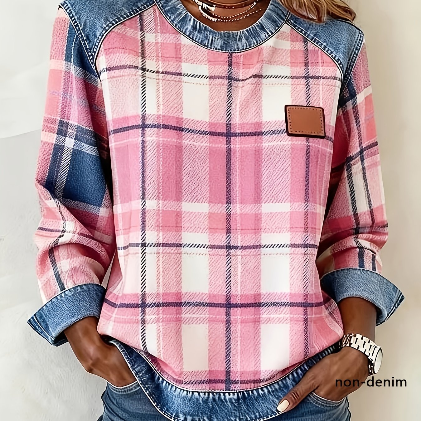 TEMU [Pantalones Estampados - No Tejido Vaquero ] Moda de Mujer Ropa de Mujer Sudadera de Moda Sudadera de Cuello de Moda Sudadera de Larga Vaquero