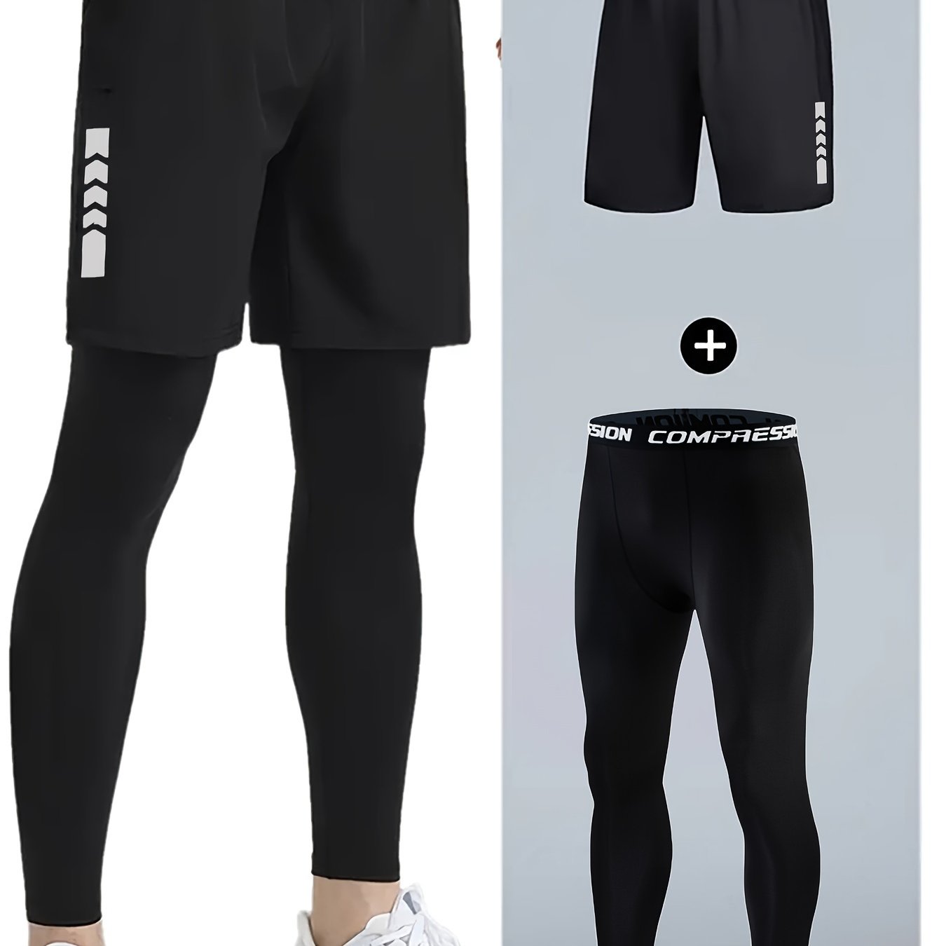 TEMU [customer Favorite] Men's Athletic Set - Quick-dry, High-elasticity Short & Long Pants For Running, Training, Basketball - Breathable Polyester Blend