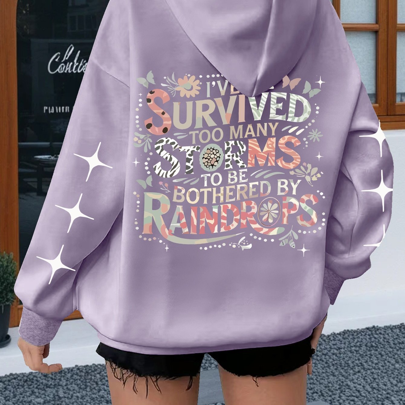 TEMU Plus Size Women's Color-block Leopard Print Floral Motivational Slogan Printed Hooded Sweatshirt Too Many Self- Positive Energy Text Loose Drop