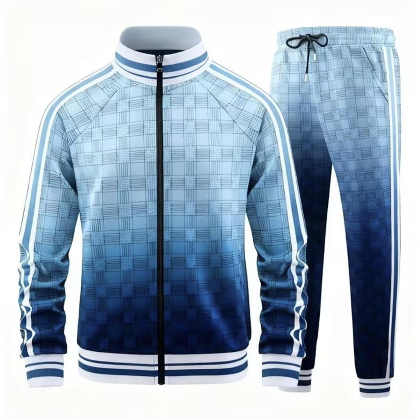 Image of Men's Fashion Casual Tracksuit Pattern Full Zip Jacket Sweatpants Set Fall Winter Street Style Adult Men Casual Wear Holiday Gift