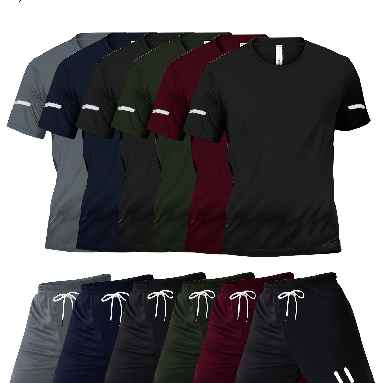 TEMU 12pcs Printed Design Men's Casual Sportswear Set, Quick-dry Breathable Men's Short-sleeve Crew Neck T-shirt And Elastic Waist Shorts With