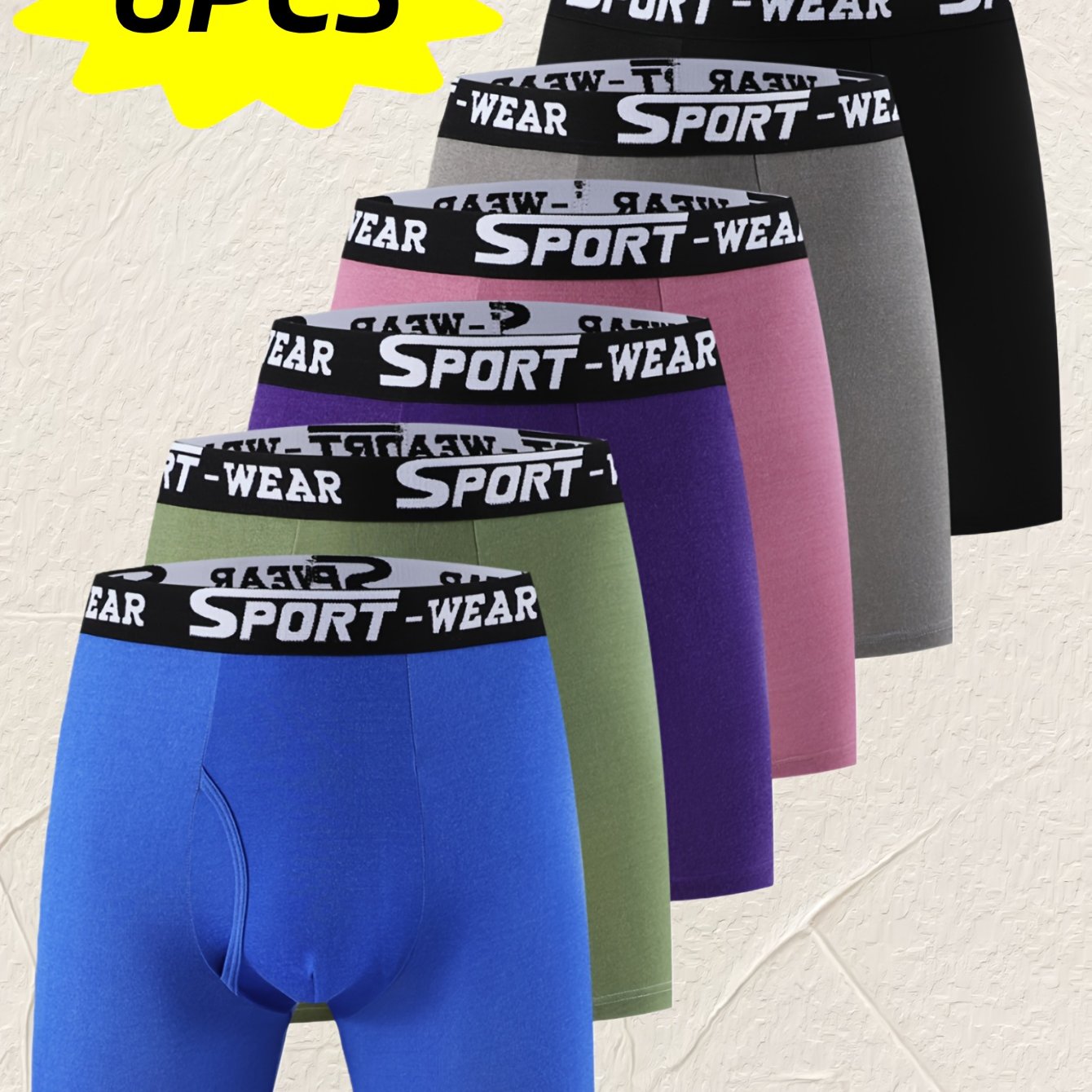 TEMU 6pcs Of Men's Slim Fitting Flat Underwear - Breathable Quick Drying High Waistband, Suitable For Fitness, Running, Boxing And Daily Wear - -