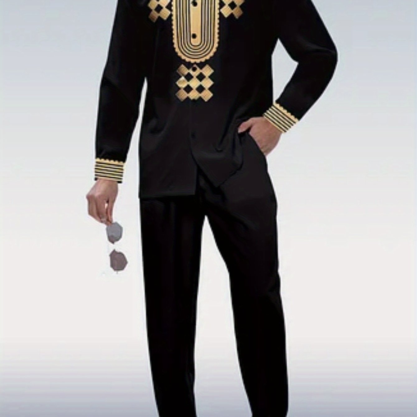 2026 Spring/summer : Multi-colored , Irregularly Shaped Men's Casual Sports Suit | Featuring A Stylish, Retro-inspired Long-sleeved Top And Solid-colored Loose-fitting Casual Pants, Wear, Walking