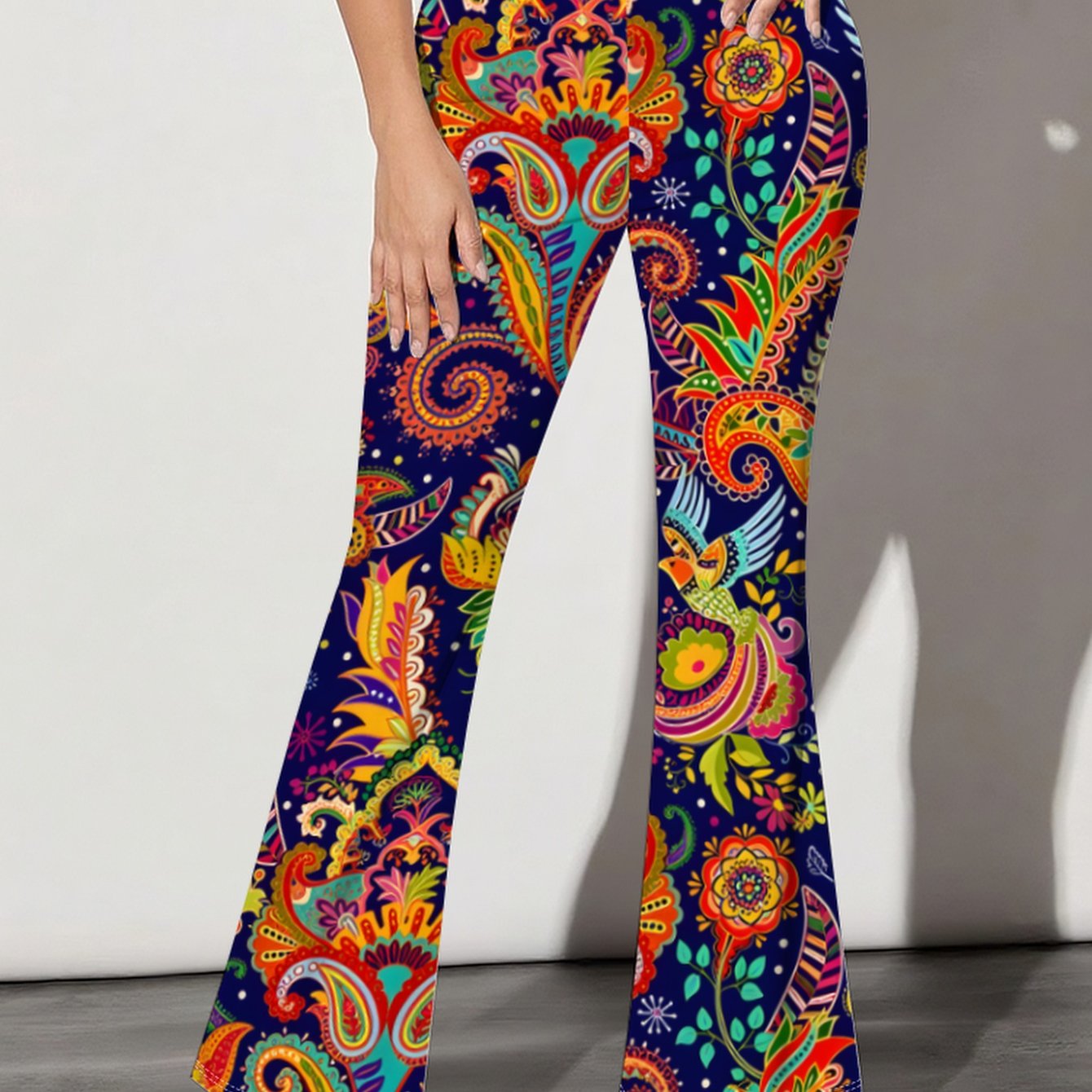 TEMU Women's Wide- Bell-bottom Pants With Ethnic Tribal Print - Full- (thigh, Calf, Ankle) - Mid--washable Bell Bottoms For Spring Summer Fall - Sexy