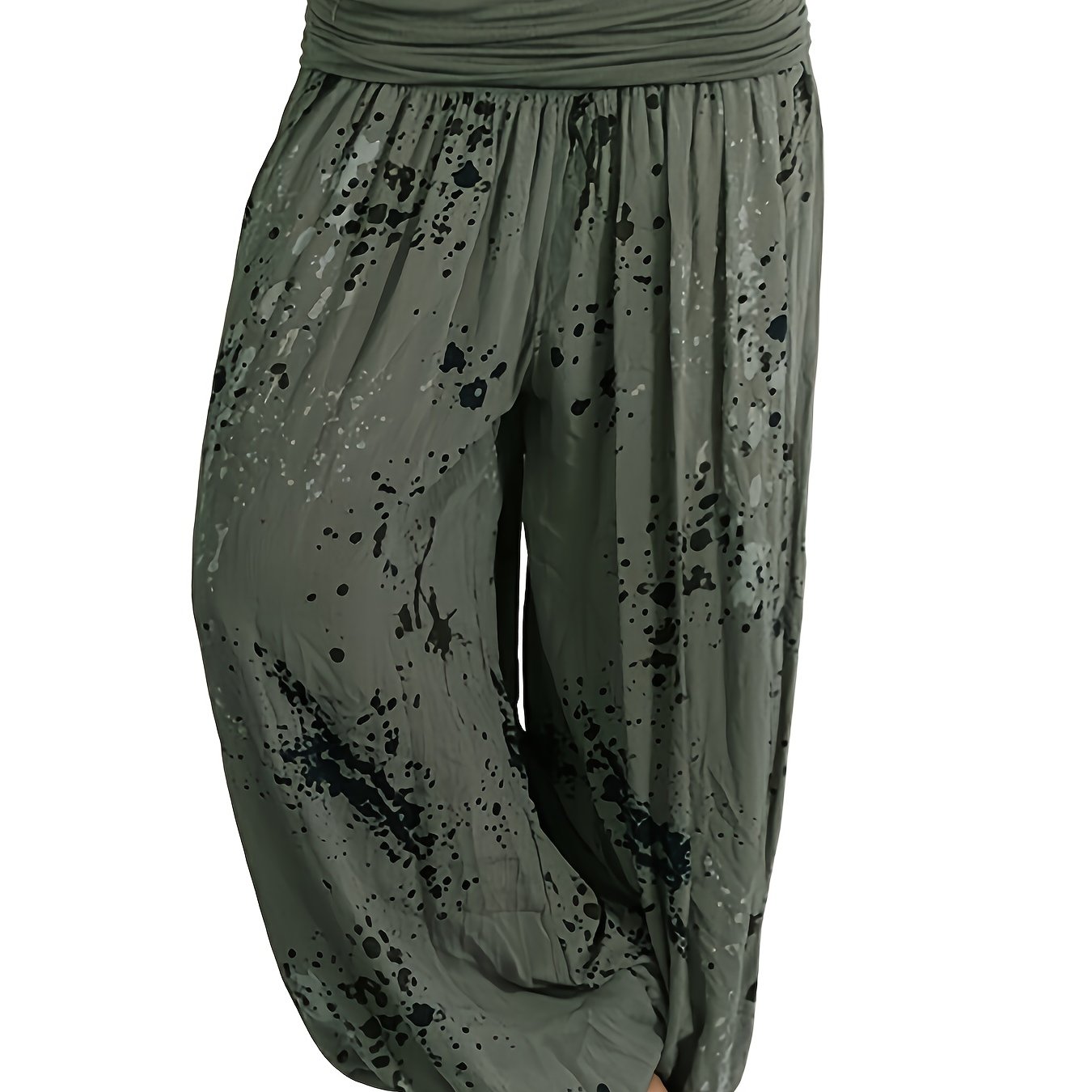 Image of Plus Size - Plus Size - Printed Loose Casual Trousers Wide Leg Pants Women's Long Pants Harem Pants Plus Size Women's Trousers