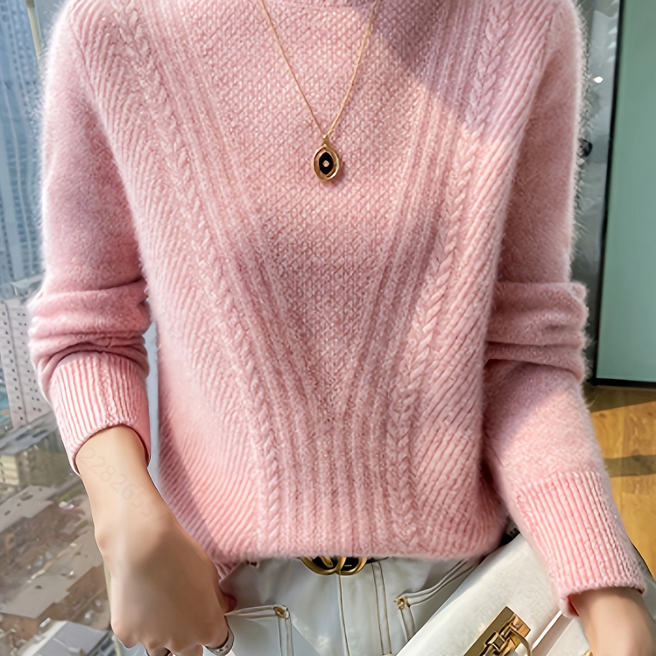 TEMU Nouveau pull à col roulé épais de couleur unie pour femmes, automne et hiver, haut à double épaisseur et coupe