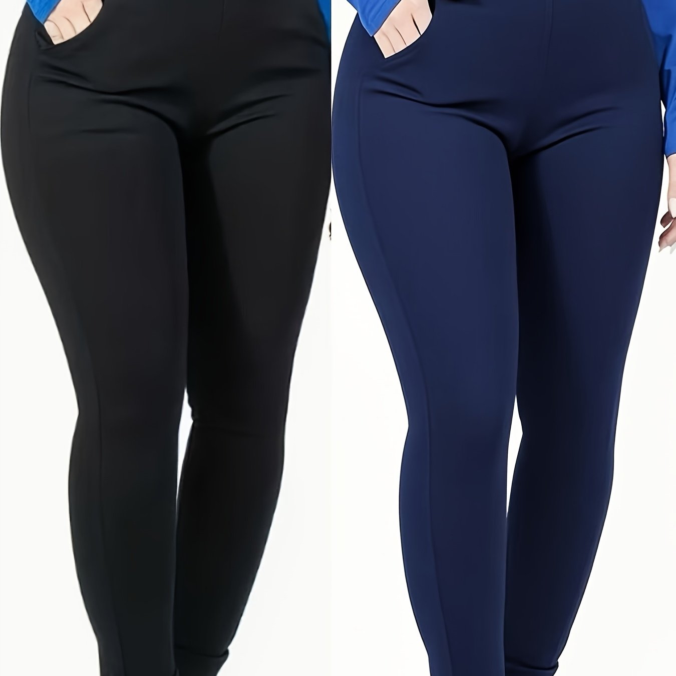 Plus Size, Plus Size Casual Solid Color High-waist Slim Fit Pants With Pockets
