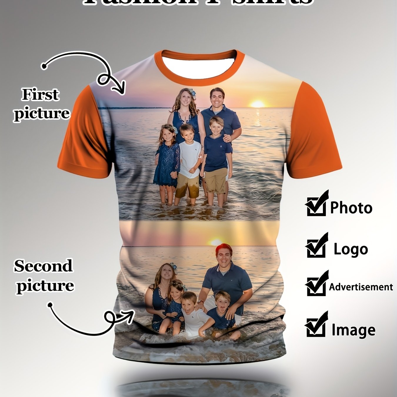 TEMU Customizable Men's Personalized Print T-shirt, Photo Customization , Uploadable Personal Portrait/logo/family Photo/couple Photo/motivational