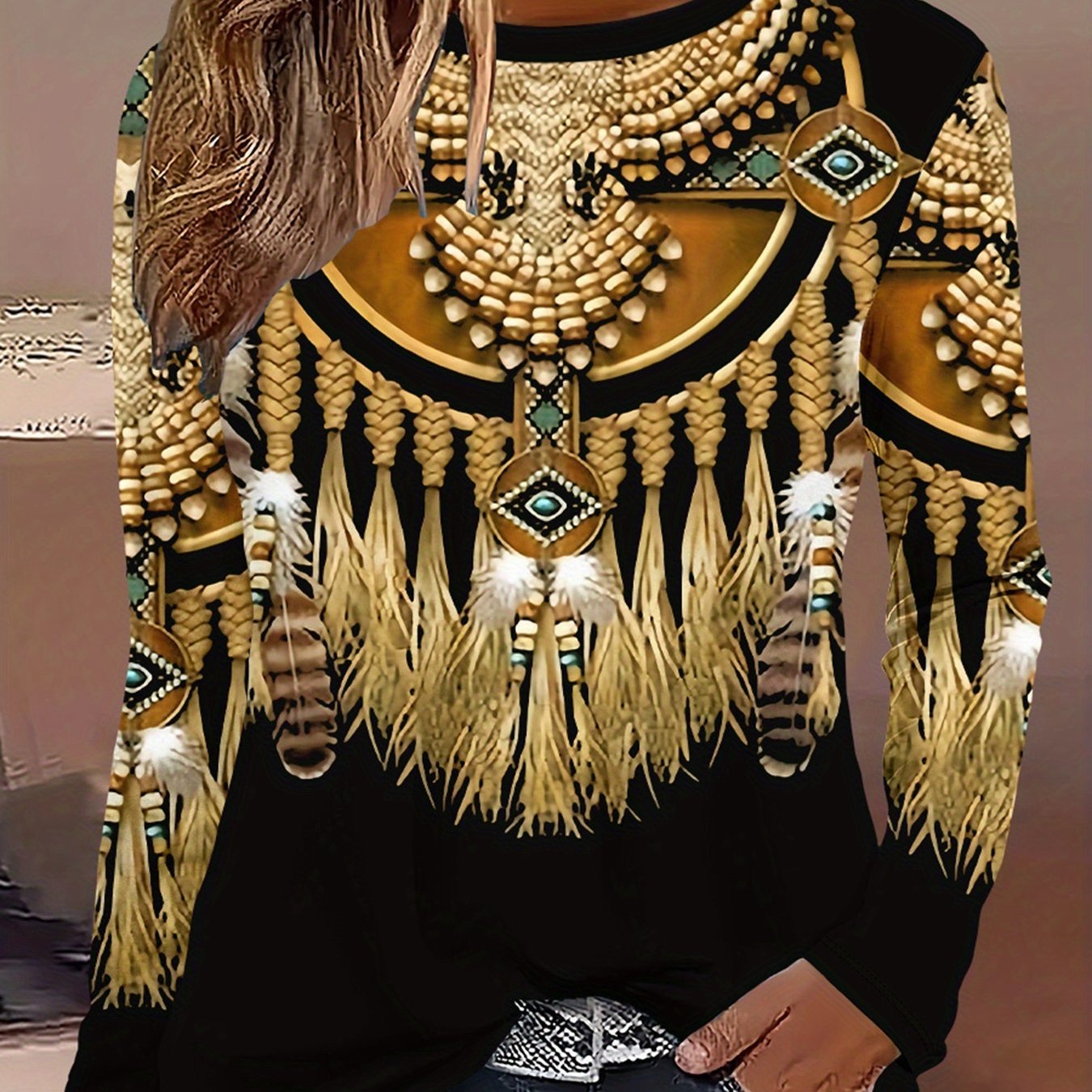 TEMU Plus Size, Plus-size Fashion Women's Round Neck Long Sleeve T-shirt -- Accessories Not Included