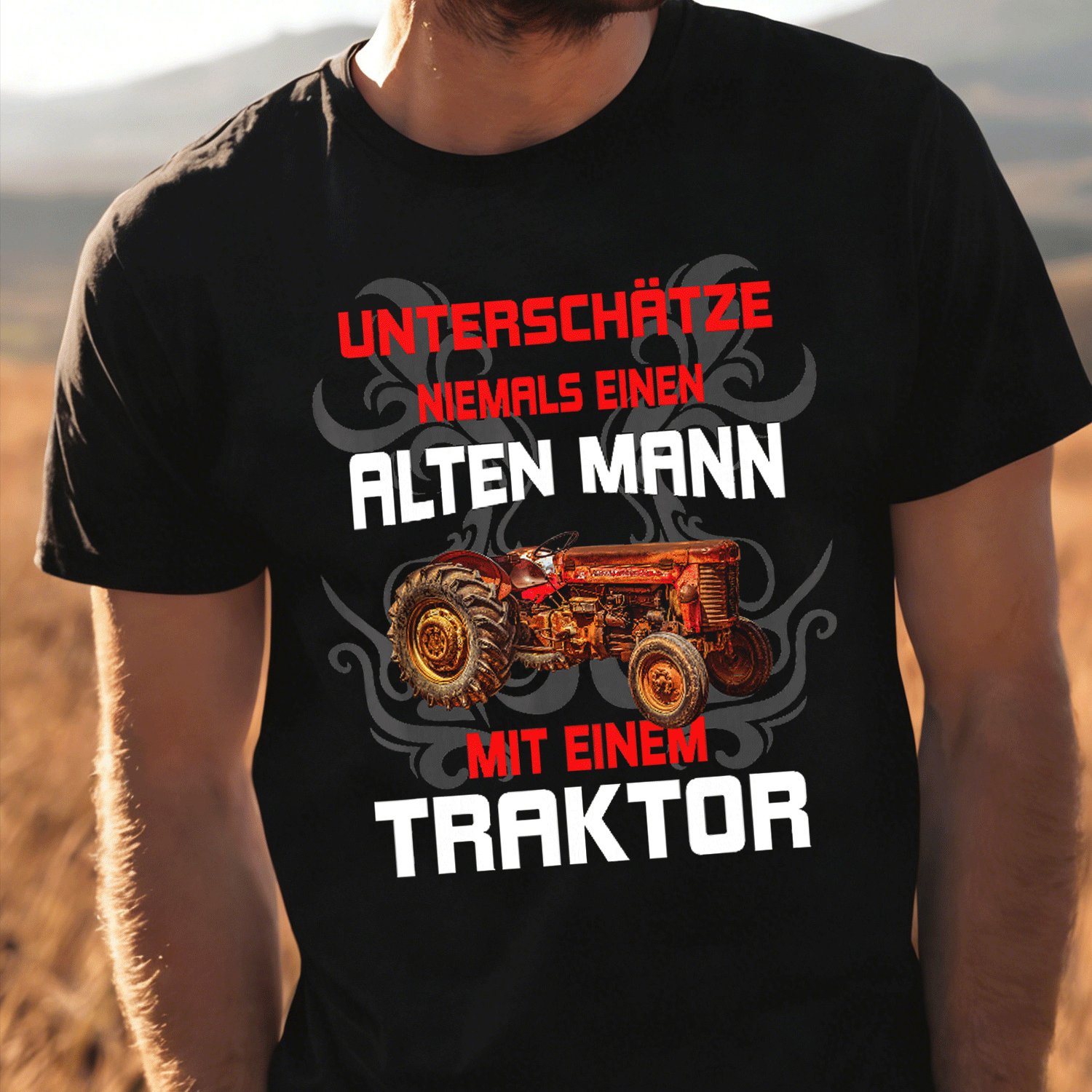 Image of Men's Underestimates Never An Old Man With A Tractor T-shirt For Men Women Unisex Funny T-shirt