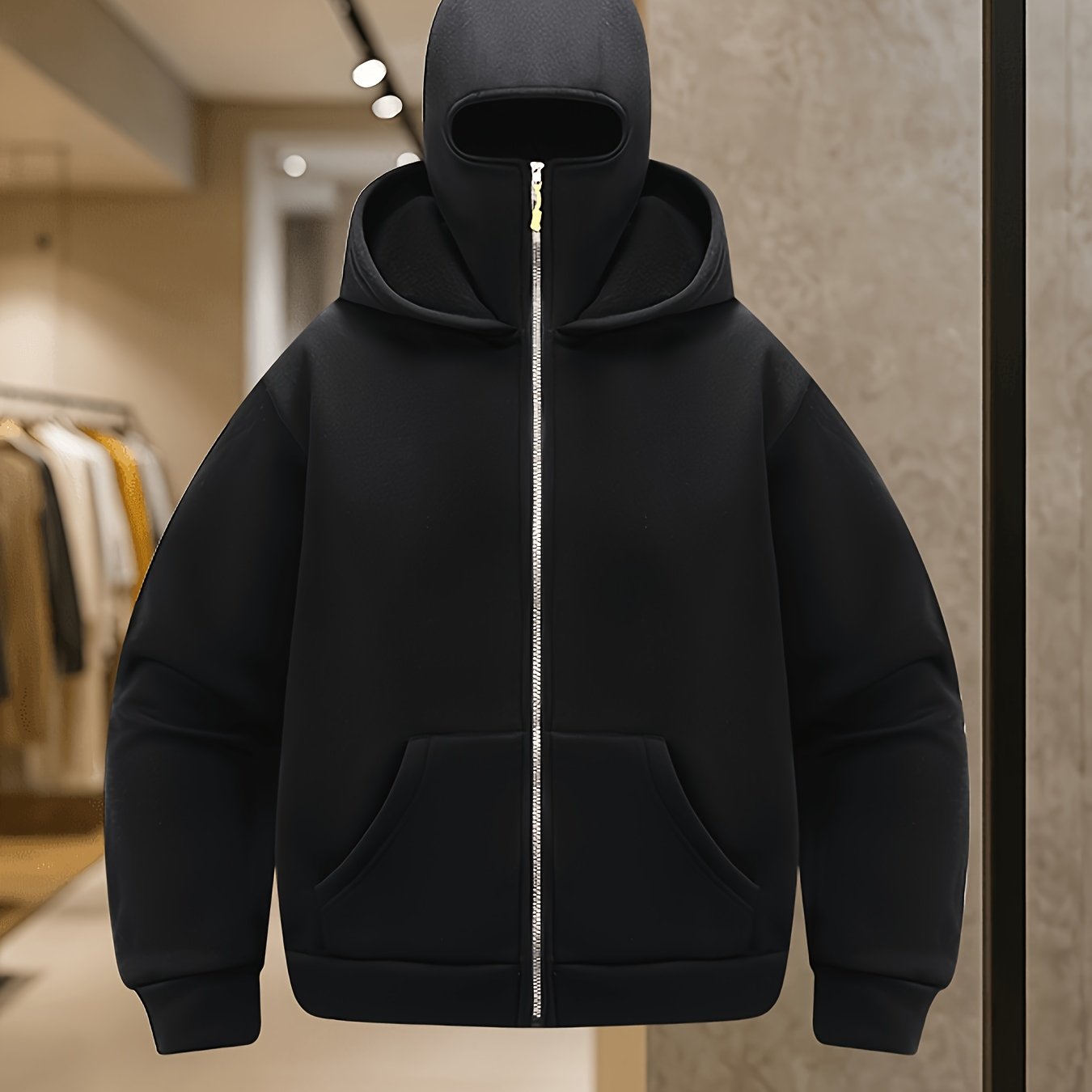 TEMU Everyday Street Style! Men's Face Mask Hooded Sweatshirt, Streetwear Brand Oversized Zip-up, Autumn Casual Top, Men's Hooded Sweatshirt