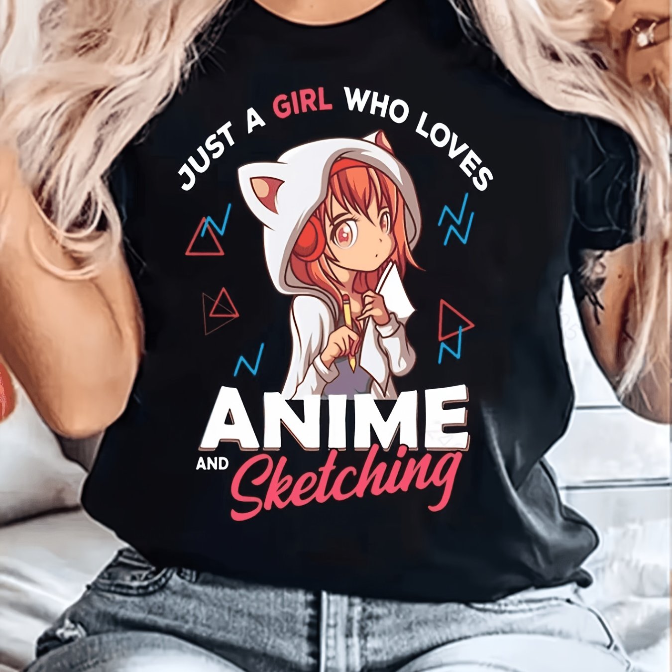 TEMU Anime-themed Printed T-shirts For Women, Casual Short-sleeve Tops