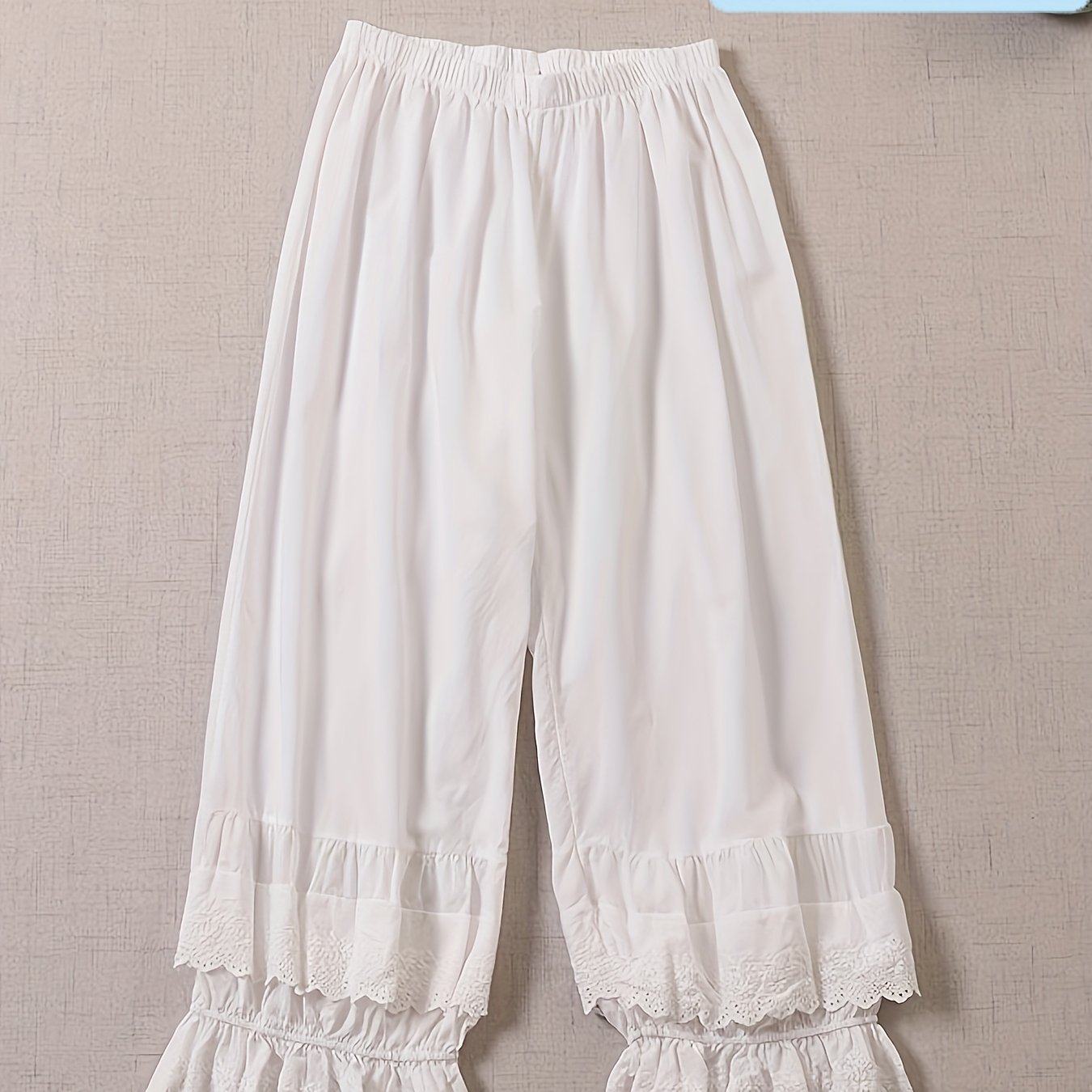 Image of New Japanese-style Sweet Double-layer Embroidered Lace Solid Color Wide-leg Pants, Loose Fit High-waist Casual Pure Ankle Pants