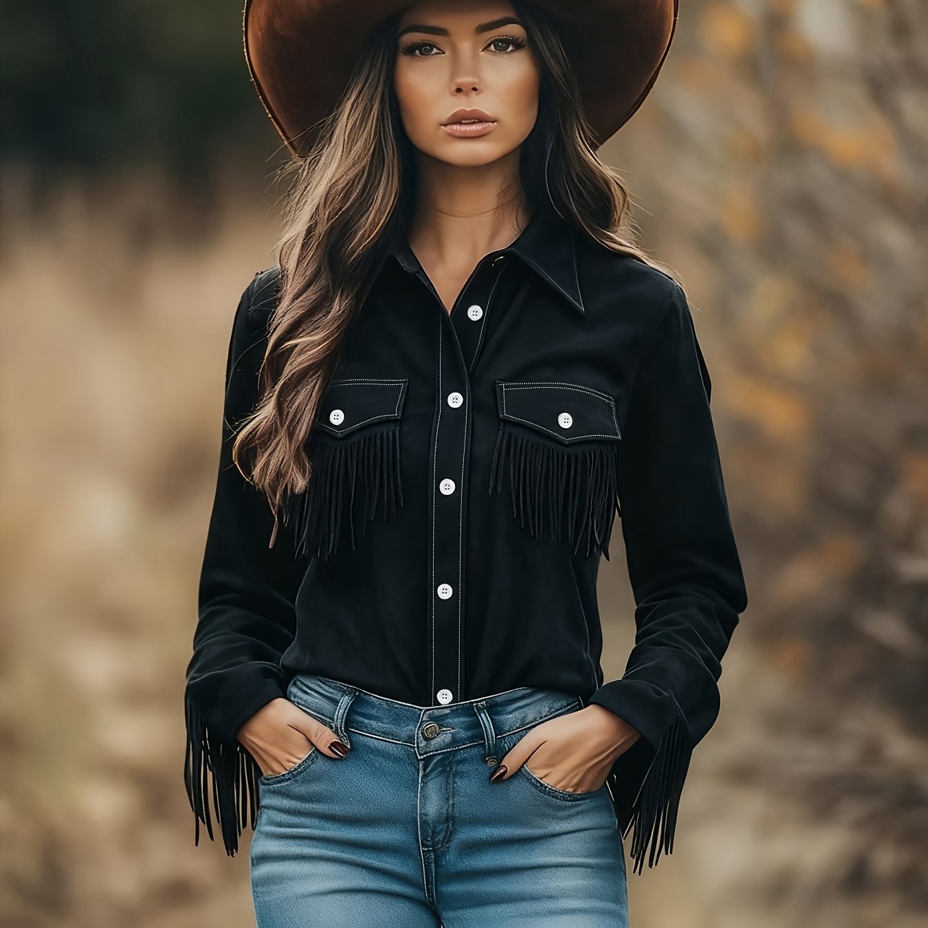 Vintage Western Deer Lapel Fringe Shirt - Niannian