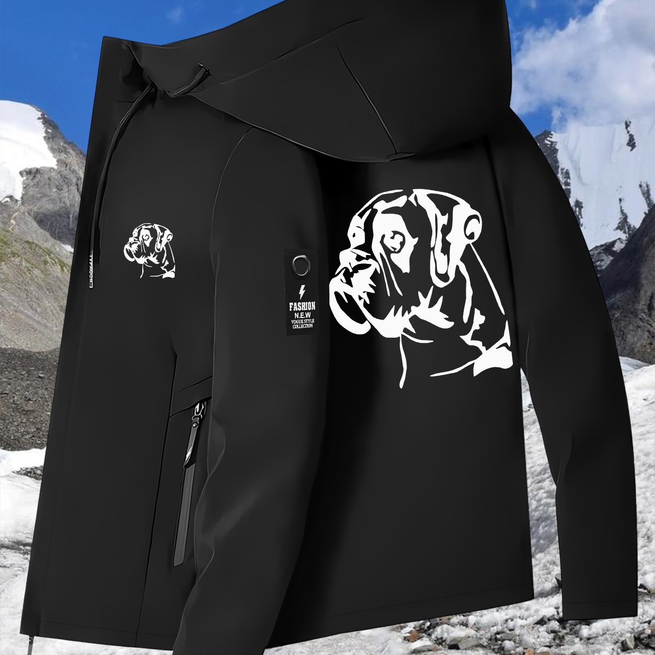 TEMU 's Windbreaker Jacket With Dog Head Print, Windproof Outdoor Mountaineering Jacket For Men And Women