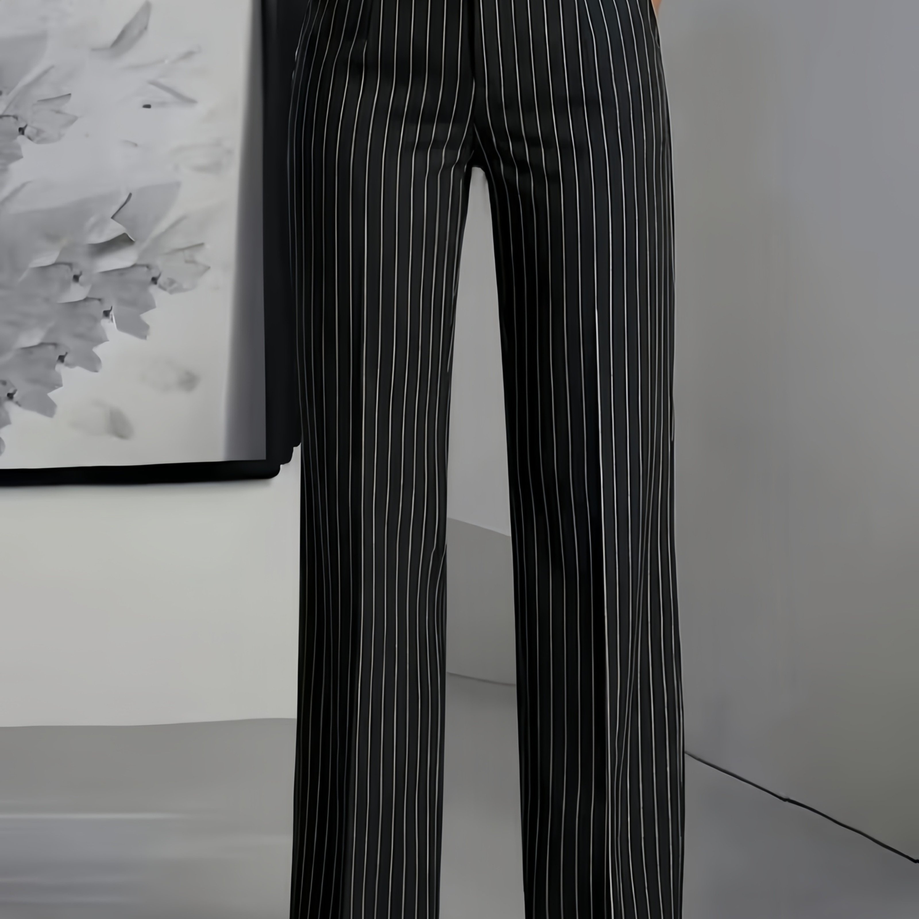 TEMU Women's Casual Trousers, Elegant Striped Dress Pants, Slim- Straight-leg Trousers