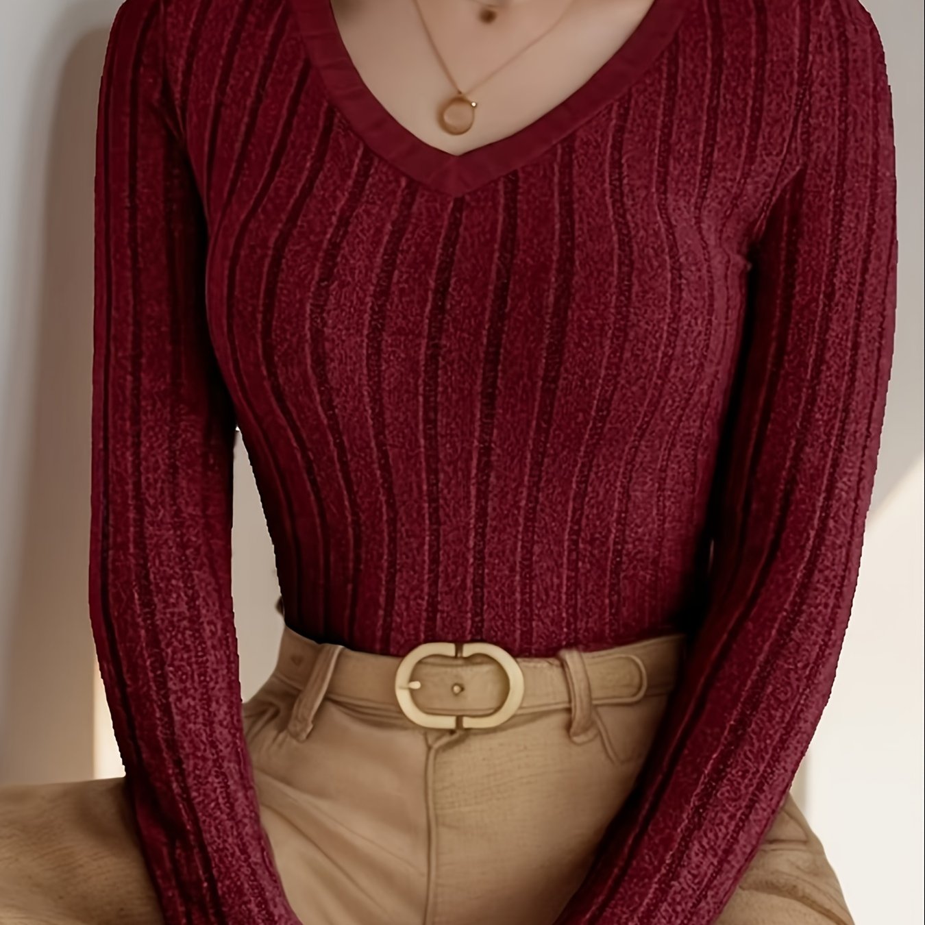 Women's Fashion Striped Long Sleeve V-neck T-shirt