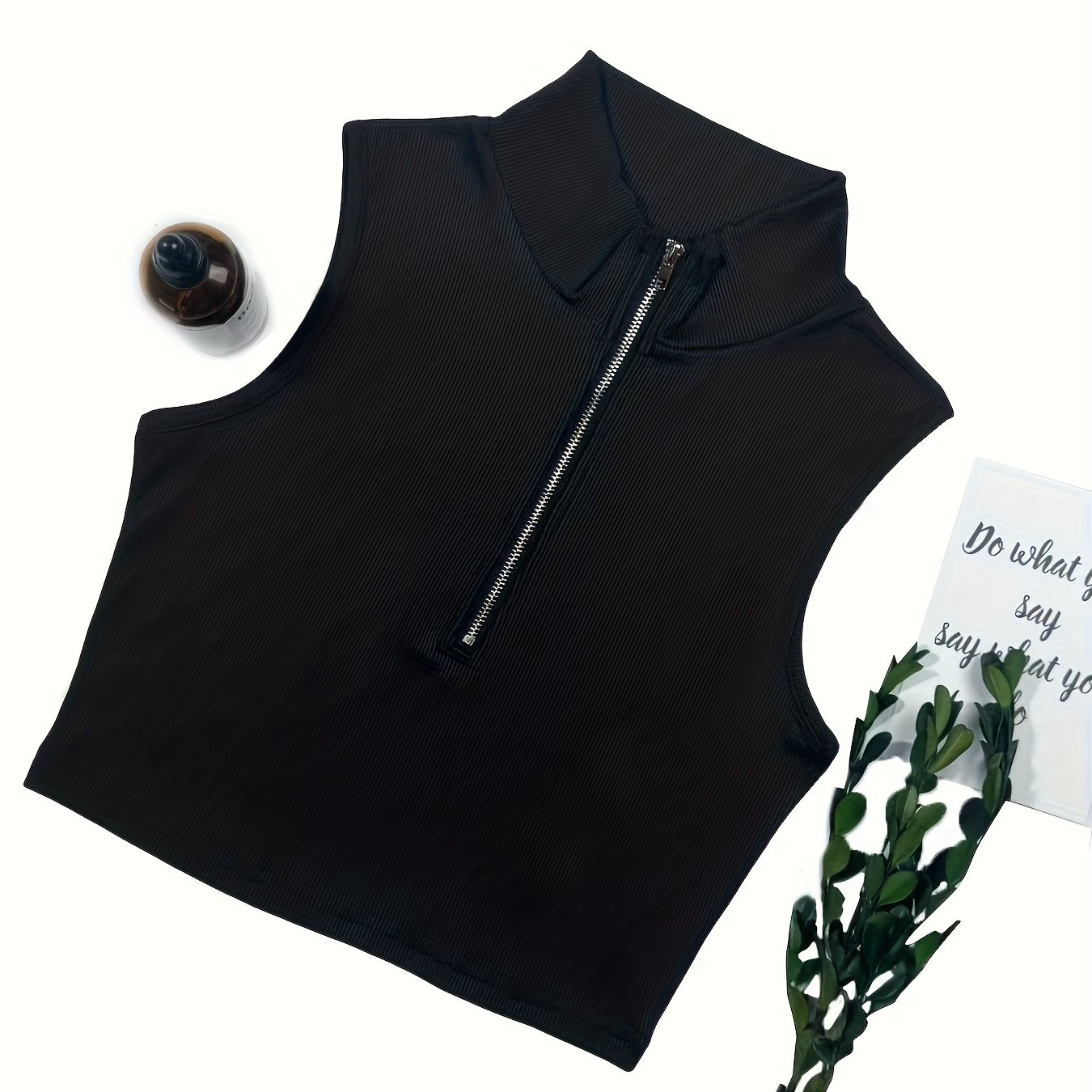 E-shop Slim-Fit Cropped-Weste mit Reißverschluss als Oberbekleidung – Modisches ärmelloses T-Shirt mit hoher Dehnbarkeit