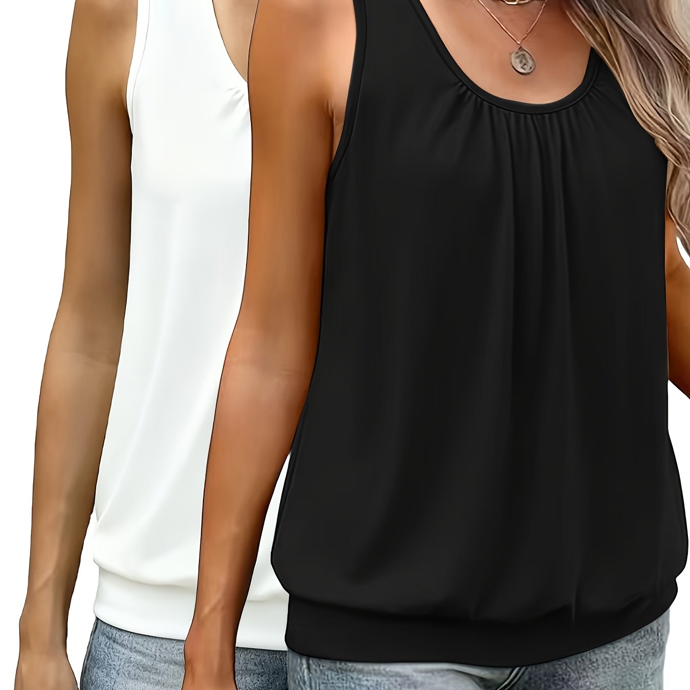 E-shop 2er-Set, Damen Sommer Outfit - Maschinenwaschbares, bequemes Oberteil, lässige Wochenendkleidung, einfache Uni-Farbe, pflegeleichtes Must-Have