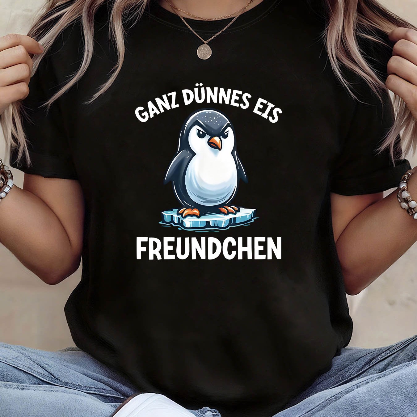 TEMU Damen-T-Shirt in Übergröße mit deutschem Spruch „Du bist auf dünnem Eis, “ – Kurzärmeliges Oberteil mit Rundhalsausschnitt deutschem Schriftzug,