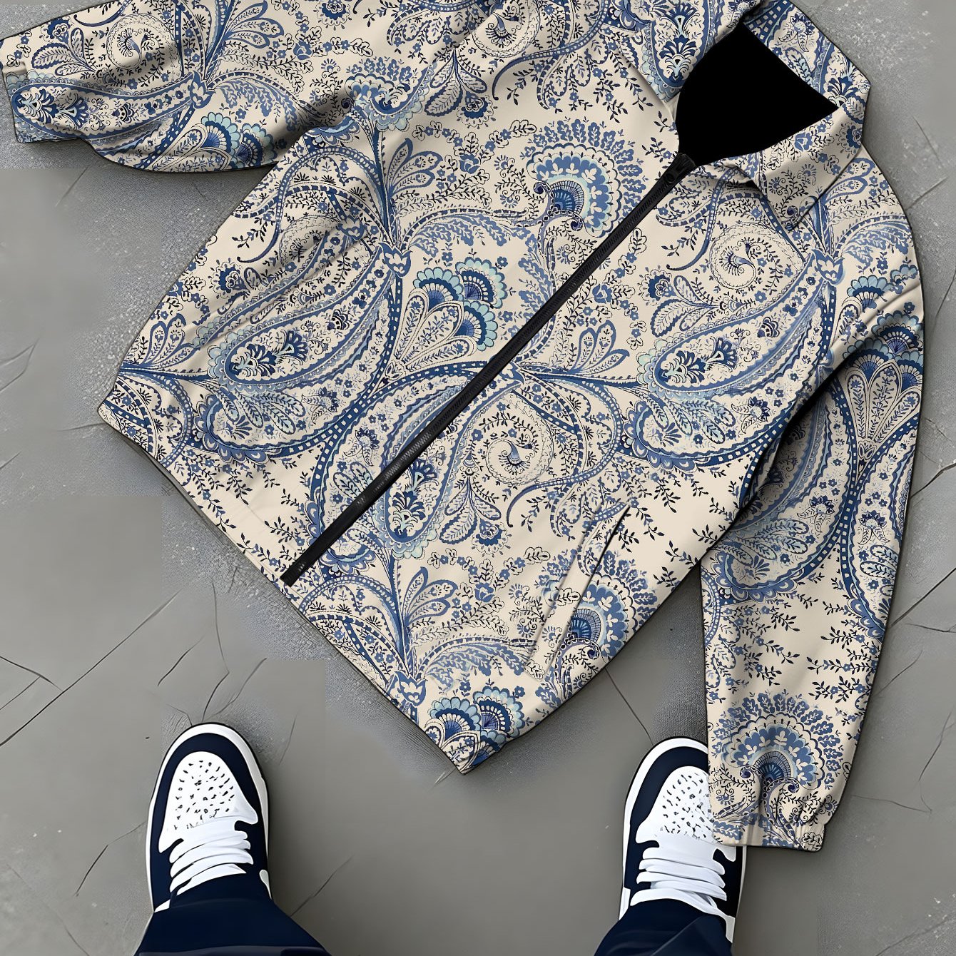 TEMU 's Lapel Jacket, Regular All-match Short Coat, Trendy Fashion Lightweight Men's Outdoor Jacket, Soft Casual Men's Jacket Top, Blue And White