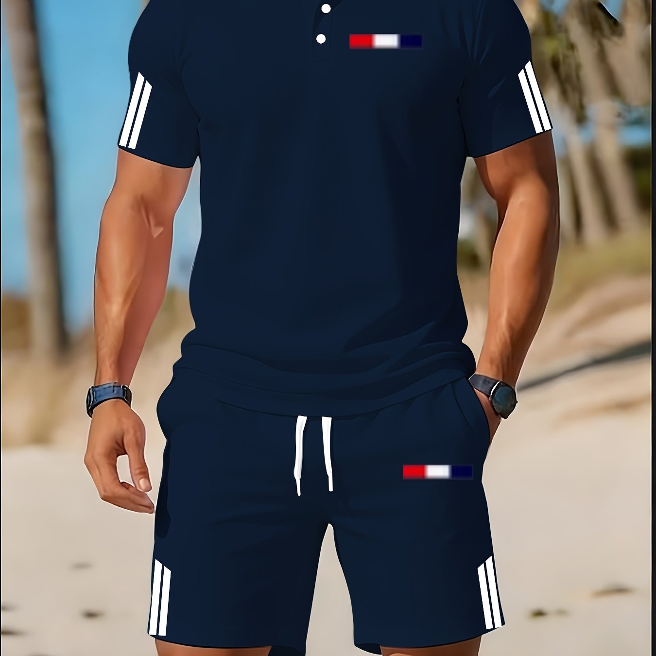 Image of Men's Summer Quick-dry Golf Shirt Set, Lightweight Outdoor Running And Fitness Breathable Short Sleeve And Shorts 2pcs Set