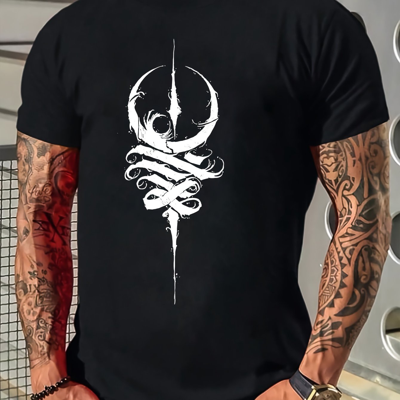 TEMU Men's Stylish Casual Round Neck T-shirt, Versatile Top For Summer Men's Clothing, Plus Size