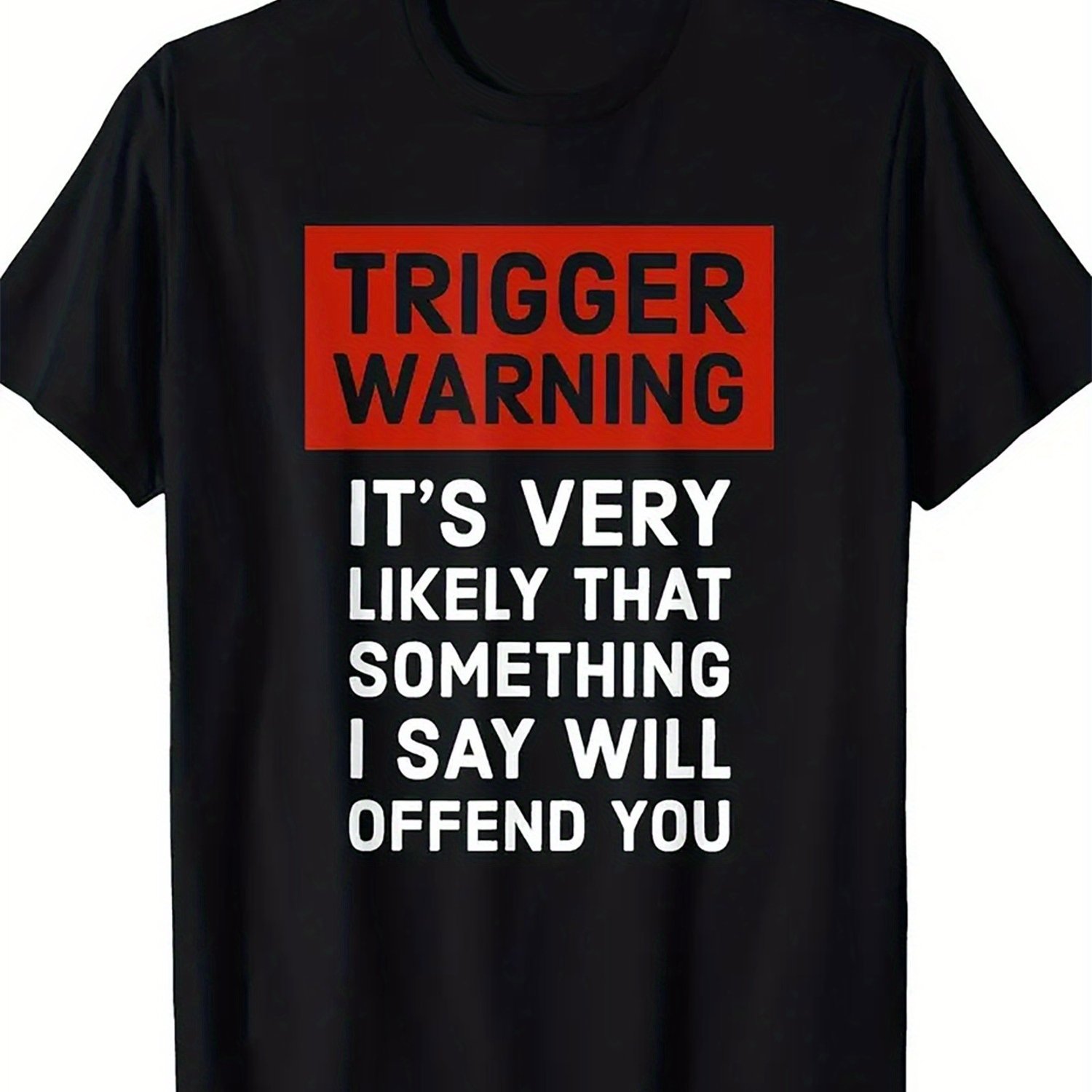 TEMU Men's Funny "trigger Warning" Full-body Print T-shirt - Humorous Sarcastic Novelty Tee For Parties, Casual Attire & | Relaxed Neck Casual Top