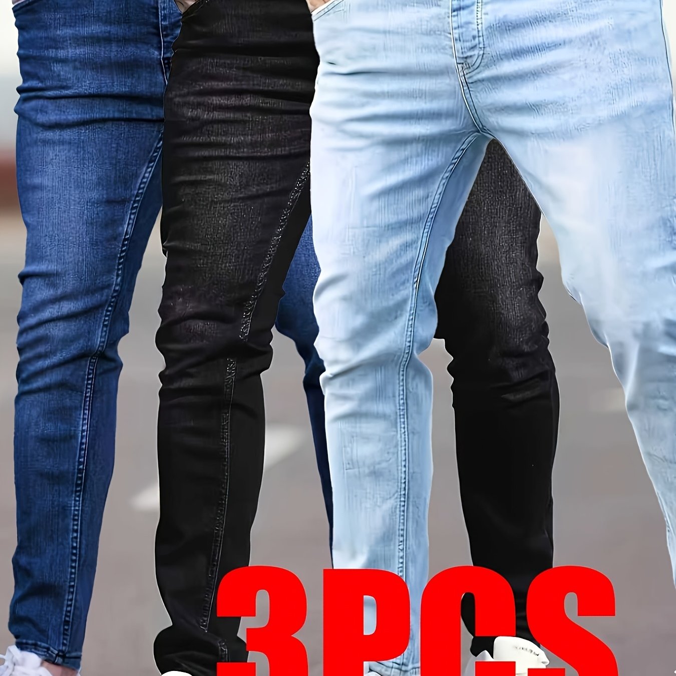 Men's Casual Slim Fit Stretch Denim Pants 3pcs