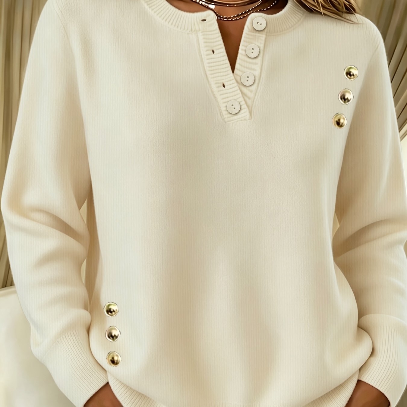 TEMU Pull Femme Nouveauté Tendance, Semi-Boutonné, Col Rond, Manches Longues avec Imprimé , Design Adorable, et Confortable