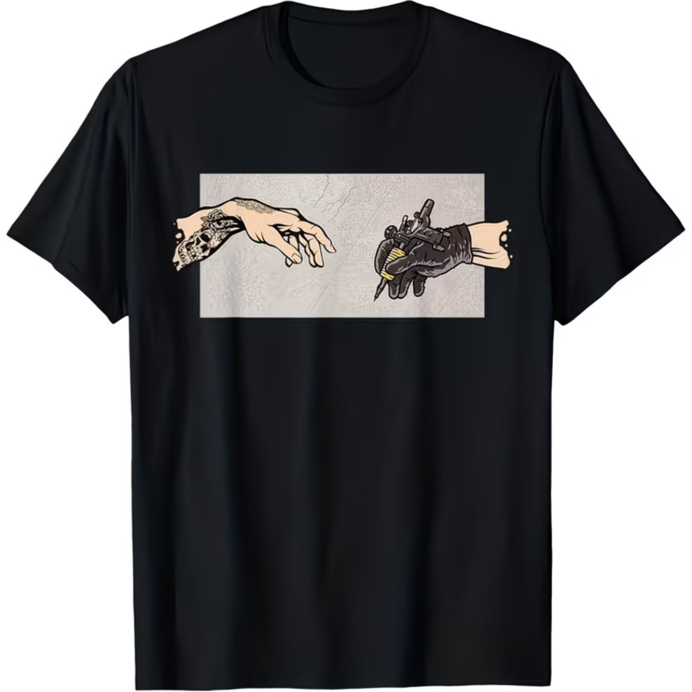 TEMU Men's Black Pattern T-shirt - Tattoo Artist Hand And - Lightweight Casual And Special Occasion Top - Machine Washable Casual Shirt, Suitable For