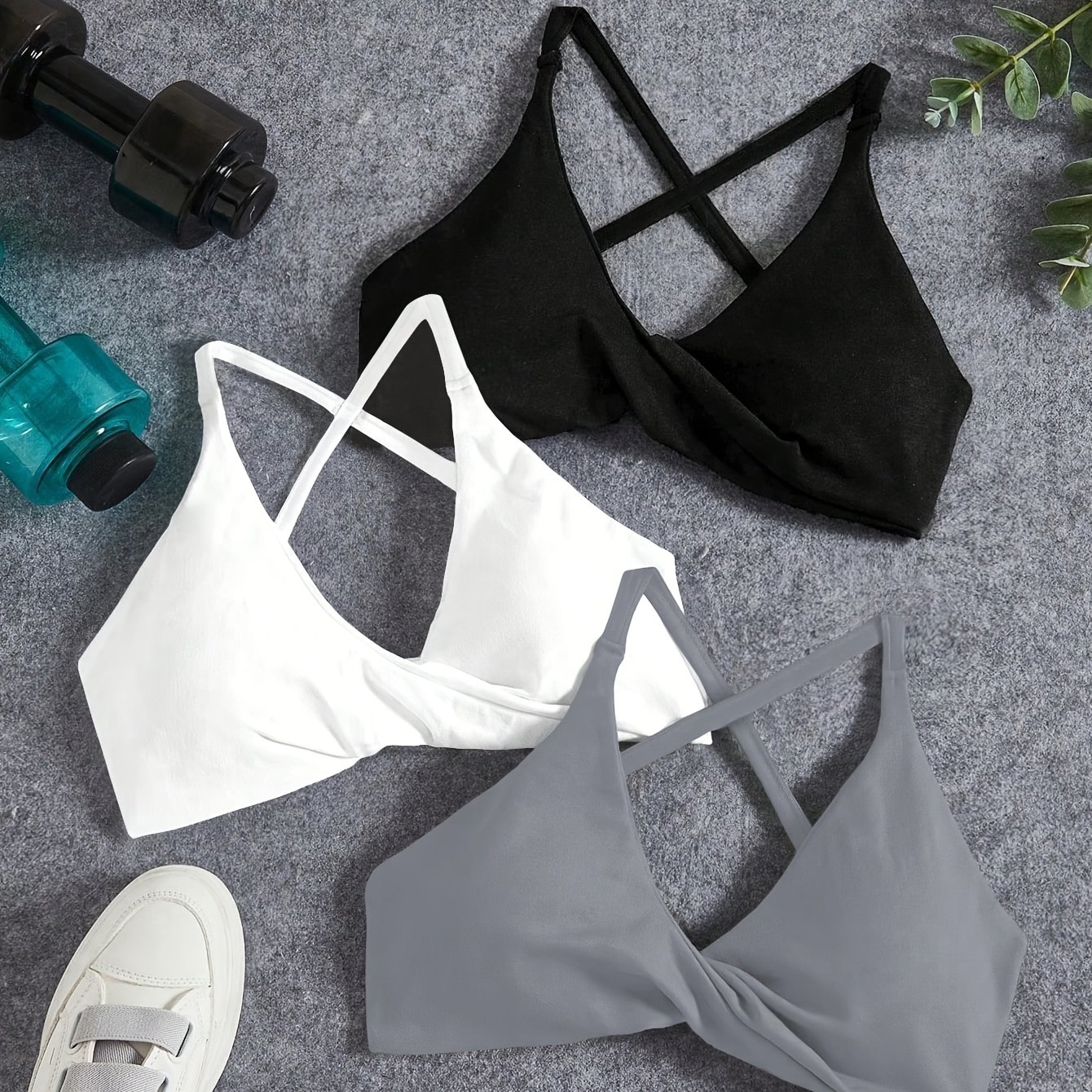 TEMU 3pcs Set Of Sexy Cross-back Twisted Bra Sets, /gray Optional Adjustable Strapless Underwire-free Back-baring, High-elastic Breathable Quick-dry