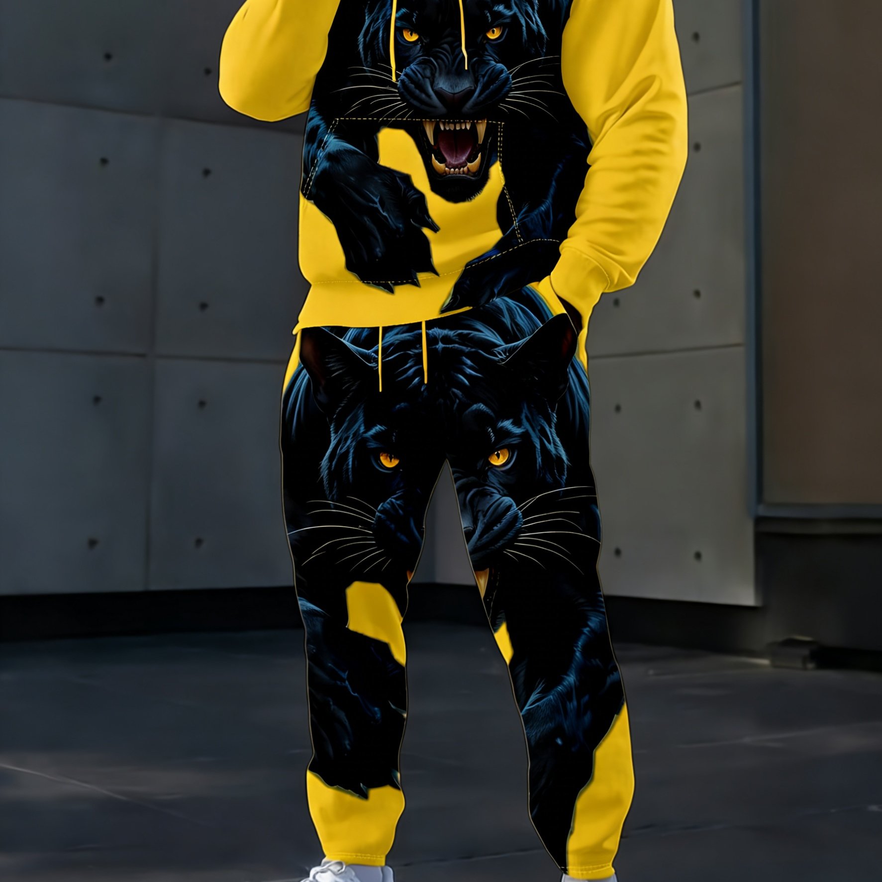 TEMU 2pcs Men's Casual Hooded Hoodie Set | Cool Print Top And Pants, Versatile For Autumn And Winter, Perfect Gift For Halloween/christmas, Durable