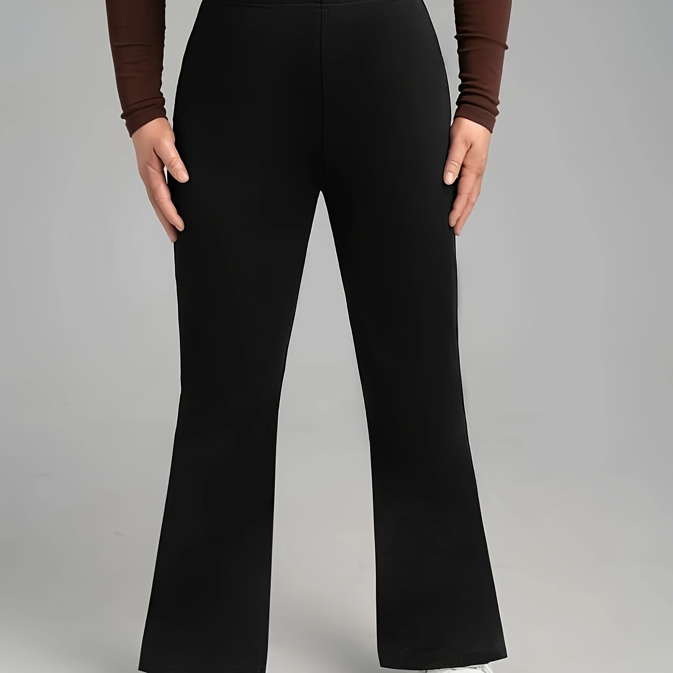 TEMU Size Flare Leg Pants - Polyester 95%, Spandex 5% Knit Fabric, Solid Color, Slight Stretch, Spring/fall Season, 230g/m²