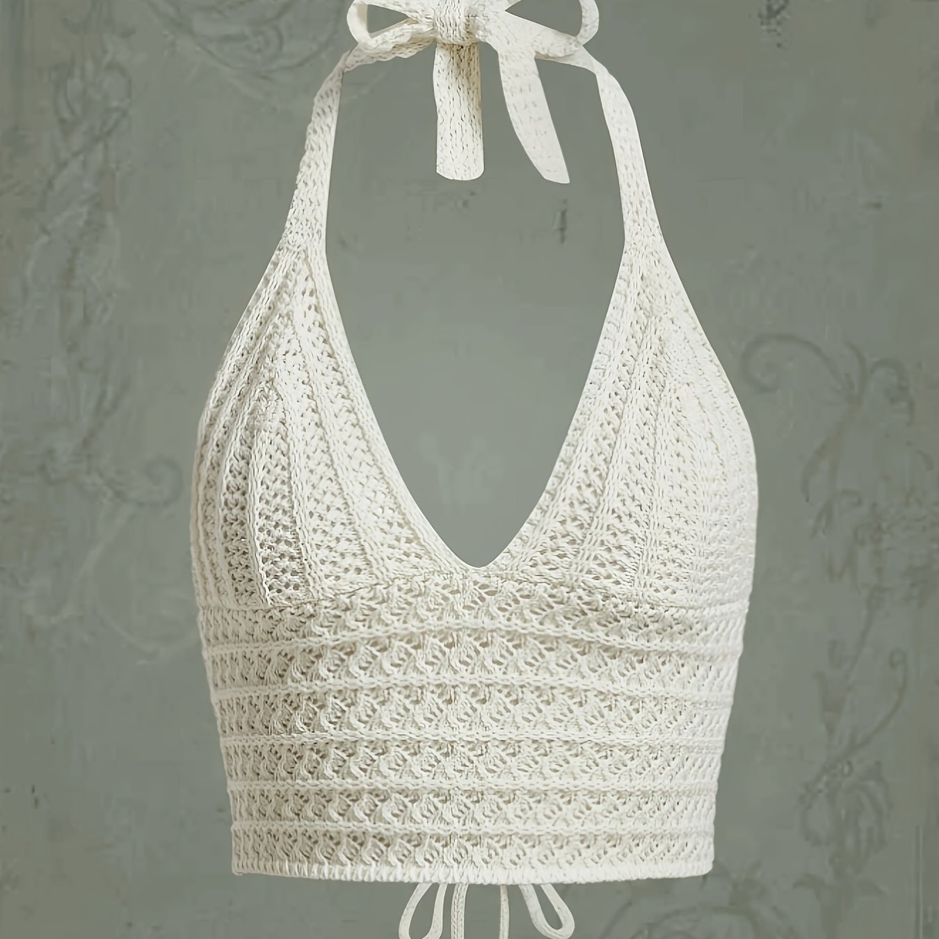 Crochet Crop Halter Neck Top Casual Sleeveless Solid Tied - Temu Canada