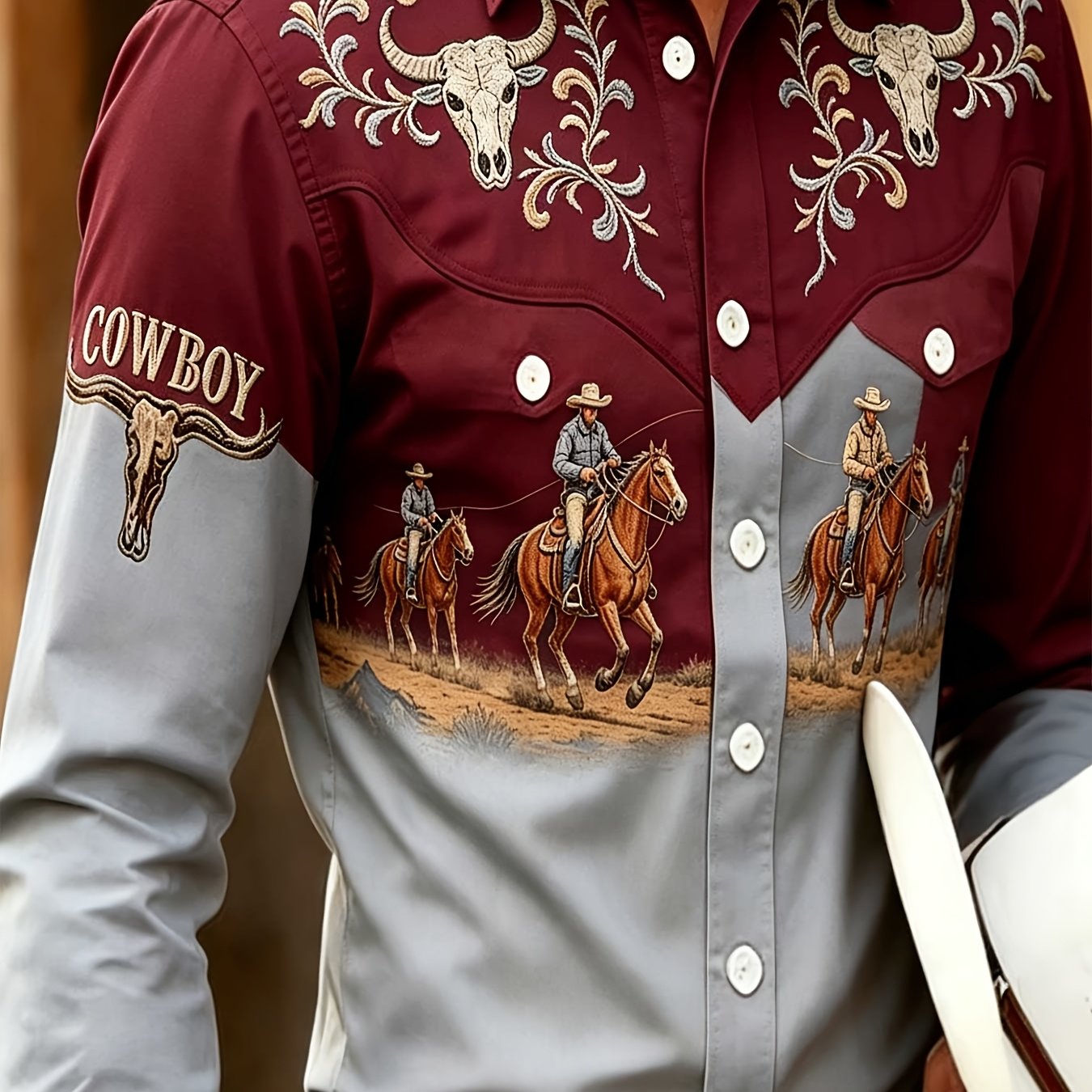 TEMU Mens Long-sleeve Floral Shirt Mens Shirt Street Style And Turn- Collar Long Sleeves Slightly Stretchy Casual And Comfortable.