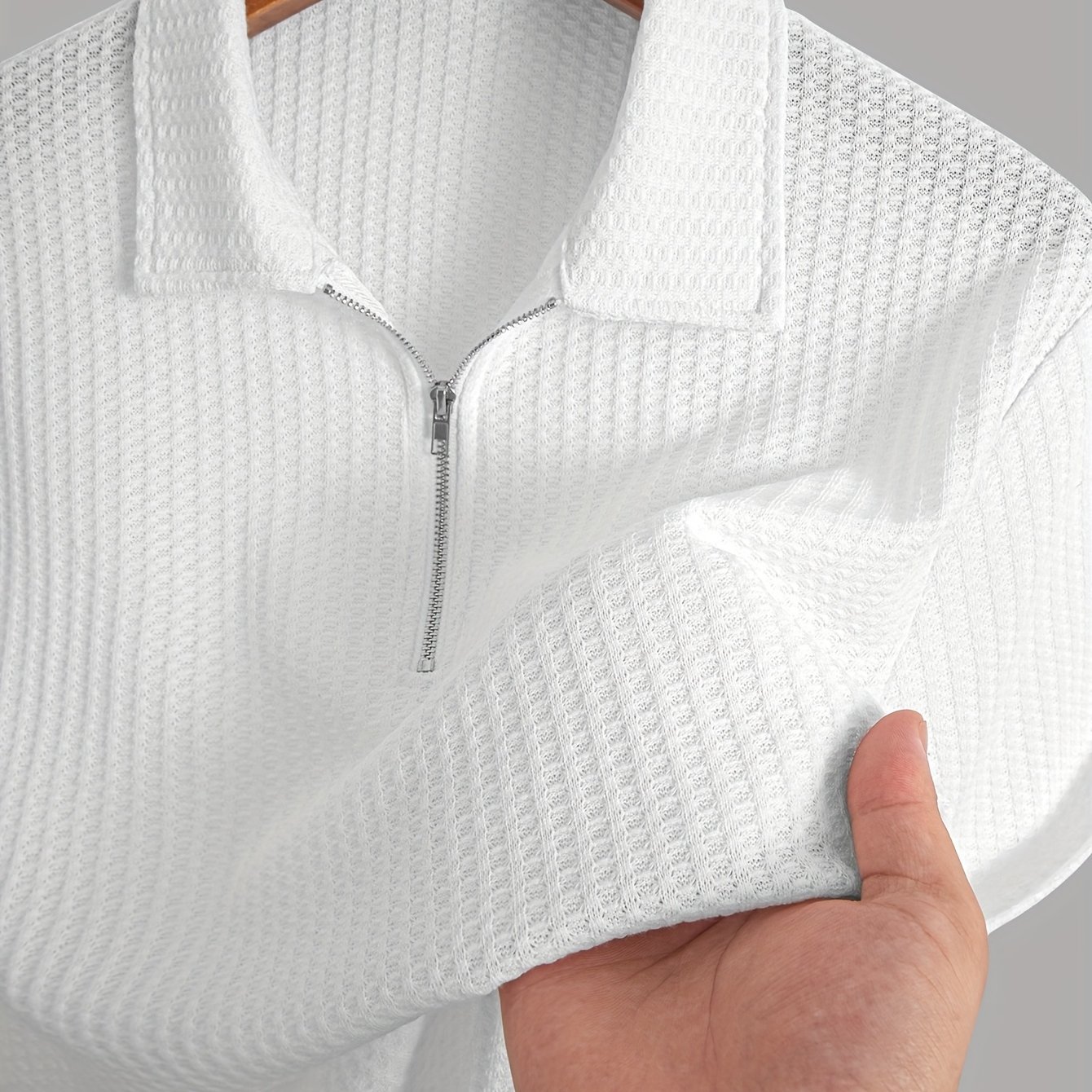 E-shop Herren Sommer Einfarbiges Jacquard Strick Polo Shirt, Kurzarm Design, Leichtes Atmungsaktives Gewebe für , Perfekte Freizeitkleidung für Warmes