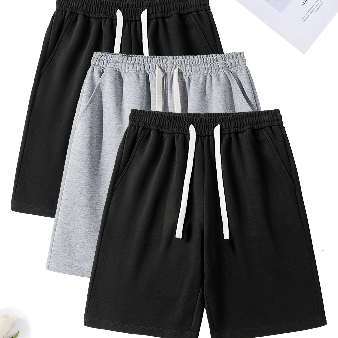 E-shop 3-teiliges Herren Sommer Neues Locker Geschnittenes Freizeit Sportshorts, Gym Shorts, Strandhosen, Elastisches Kordelzugbund-Design -