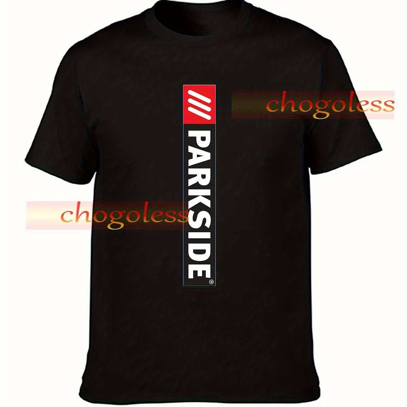 Image of Parkside Tools Logo Heavyweight 100% Crewneck T-shirt For - Oversized Unisex Fit (s-3xl) Black With Red/ Logo Print, Casual Workwear Tee, Machine Washable Essential For Parkside Fans & Casual Attire