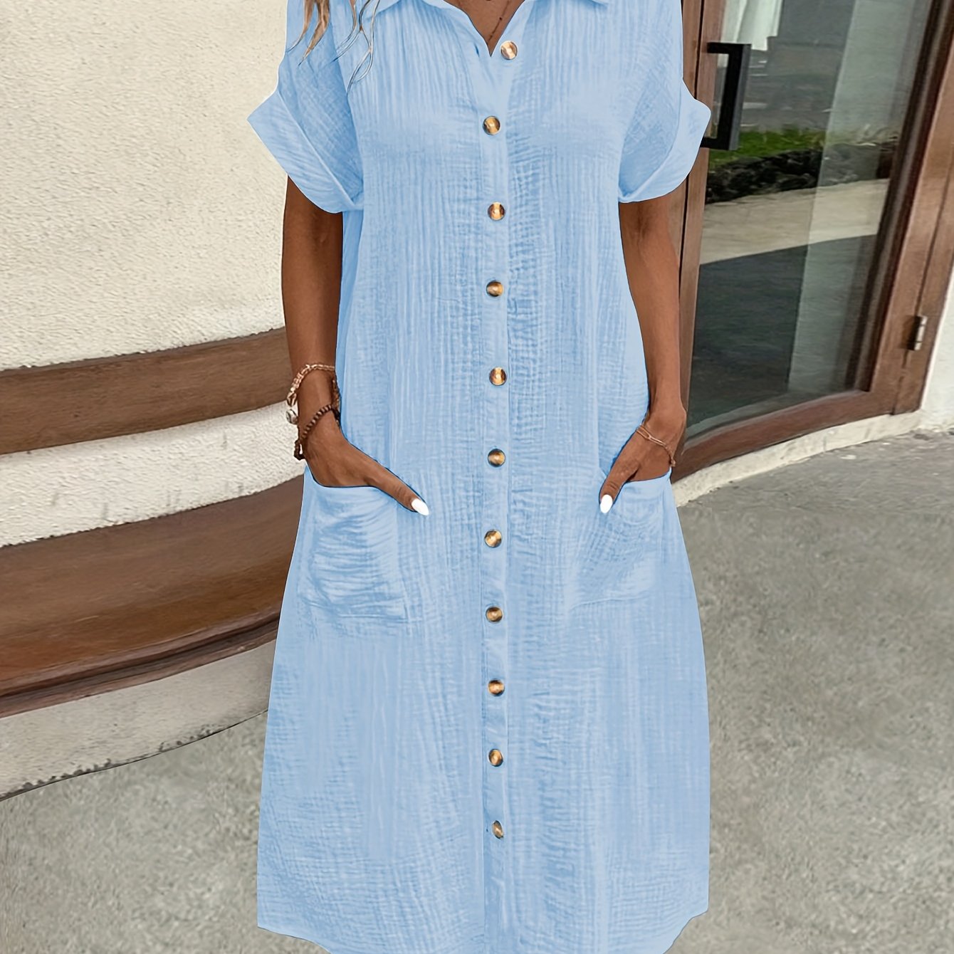 TEMU Western Spring/summer Casual Button Dress Women's Shirt Dress