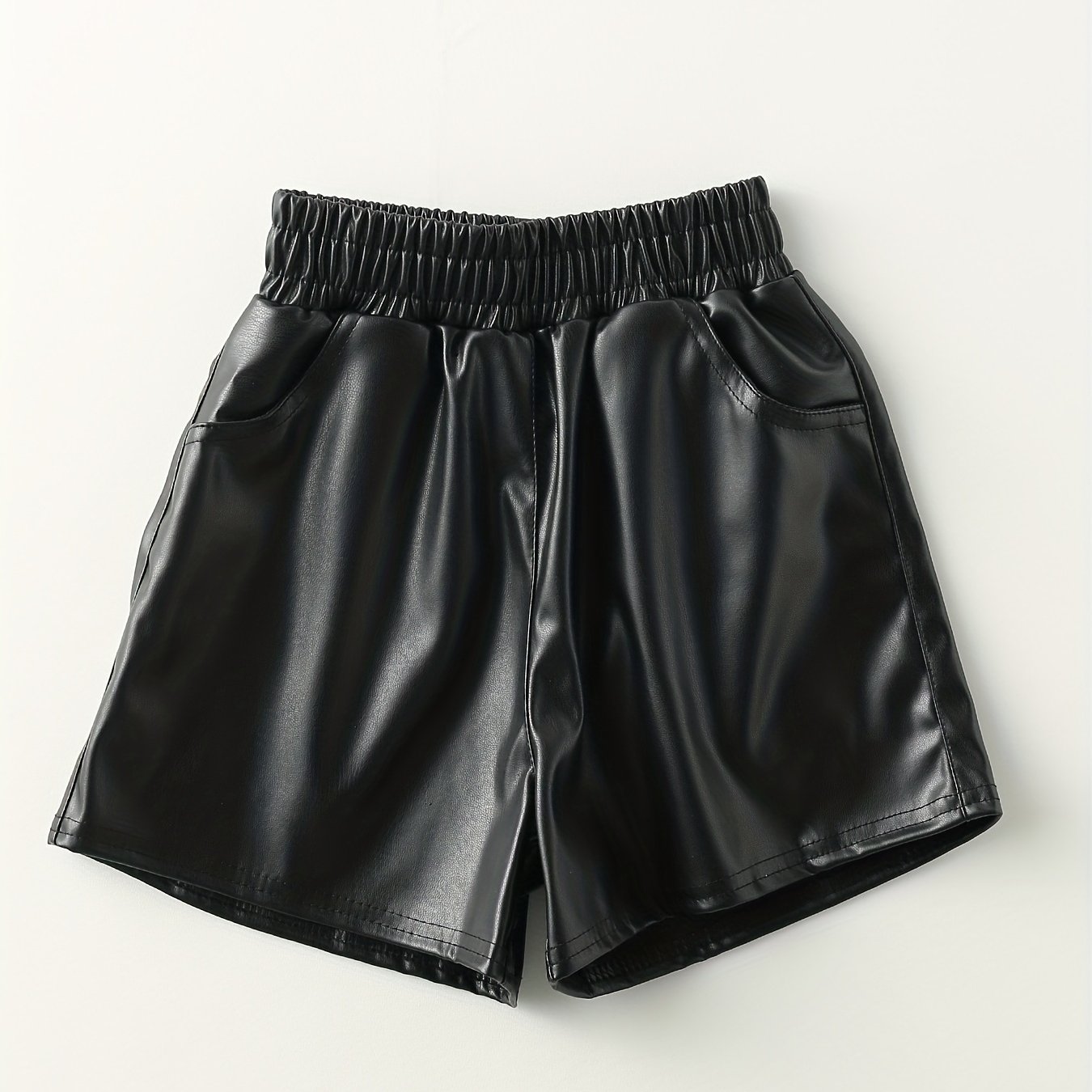 Girls' Spring, Autumn, And Winter Pu Outer Wear Loose Shorts, Versatile Short Under-boot Pants, Stylish And Fashionable 3-12, Perfect For Outdoor