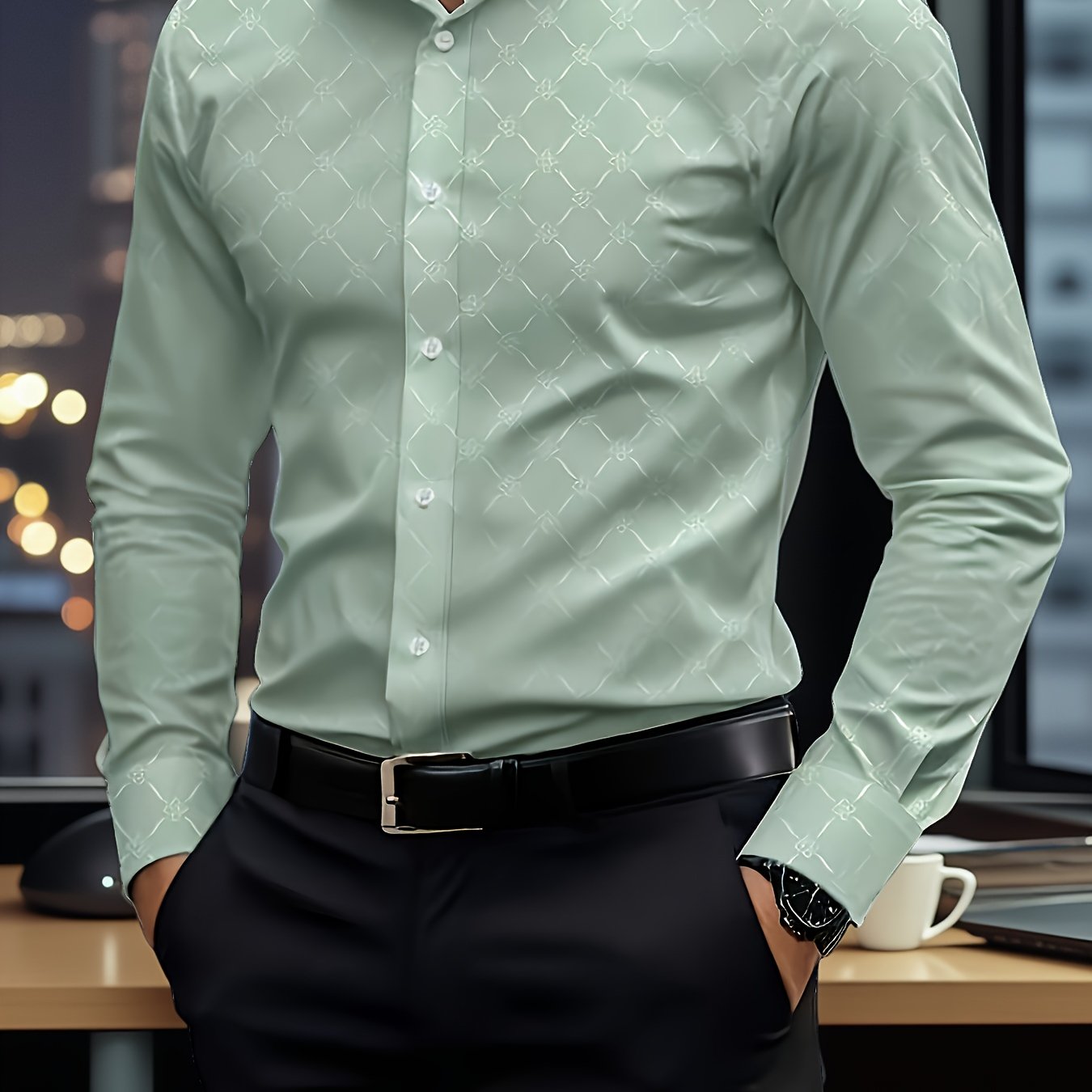 E-shop Tuo Le Mi OBM Herren Hemd mit Knopfleiste am Saum, Langarm, einfarbig, Business-Formalhemd, Herren Langarmhemd, Herren-Grünes-Formalhemd,
