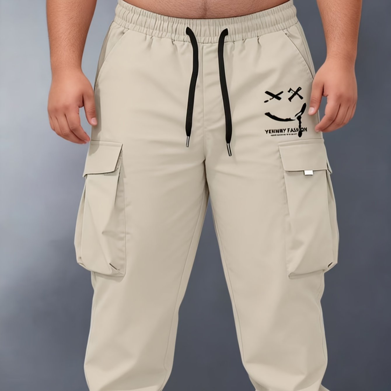 TEMU Men's Plus Size Cargo Pants For Spring/autumn, Casual Sporty Versatile Long Trousers For Big & Tall Men, Trendy Brand, Plus Size