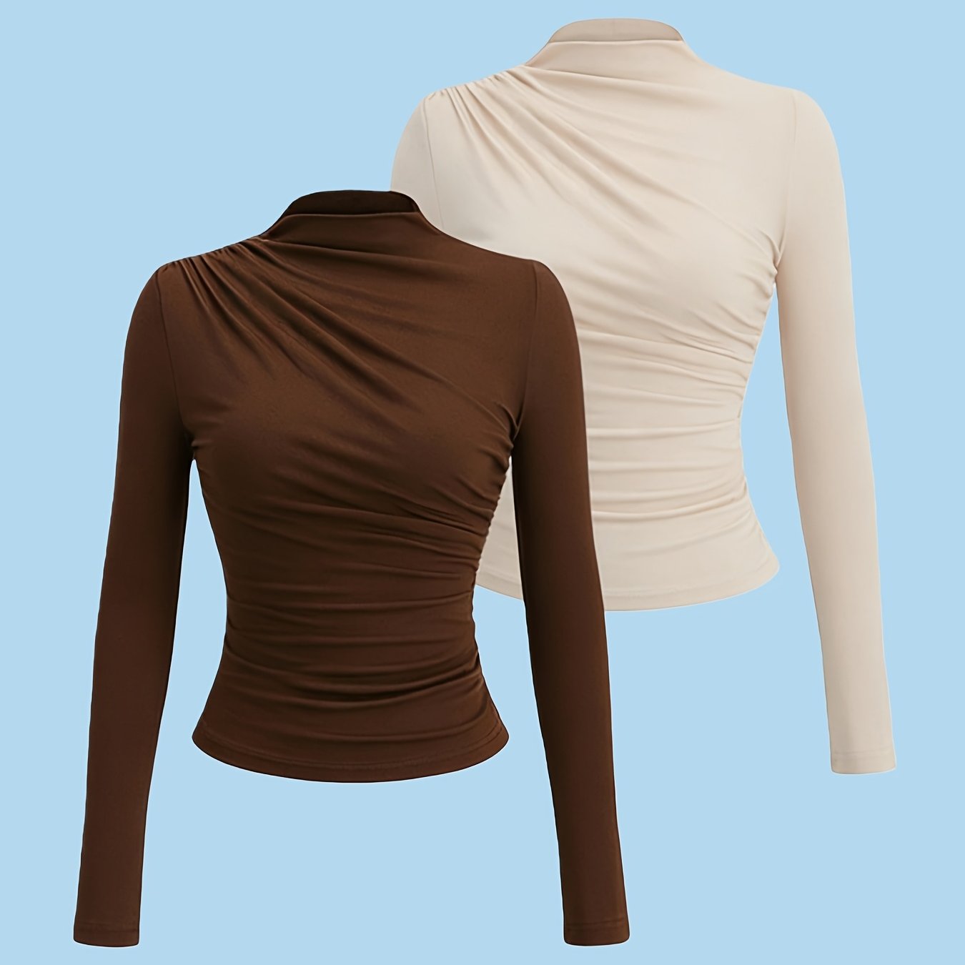 TEMU 2026 Early Autumn New Arrival Long Sleeve Half-turtleneck Waist Slim Fit Flattering Versatile Fashionable Commuter Top