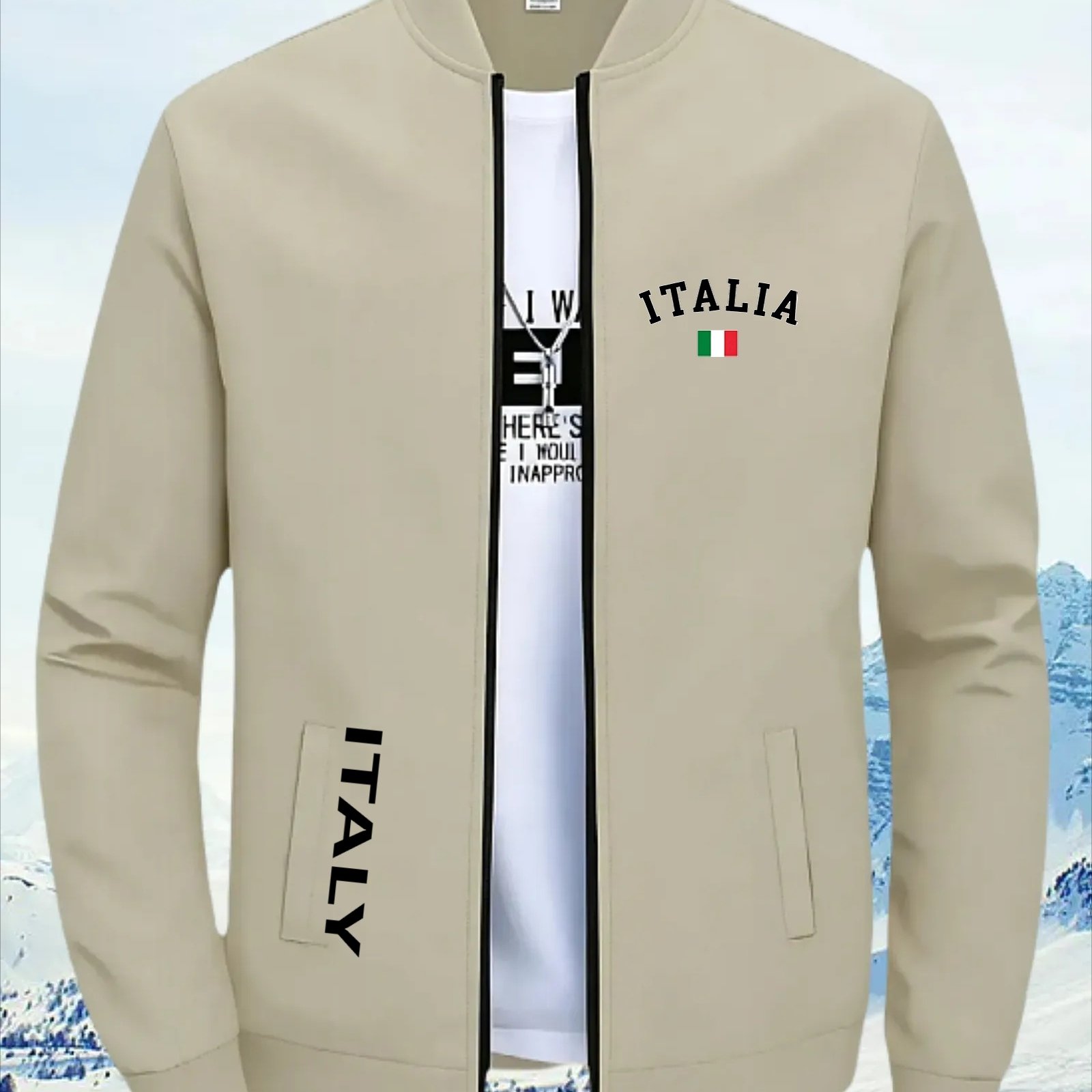 TEMU Giacca da da , con scritta stampata - Casual, , zip, maniche lunghe, capispalla autunnale e invernale, giacca autunnale | Stile | Spandex