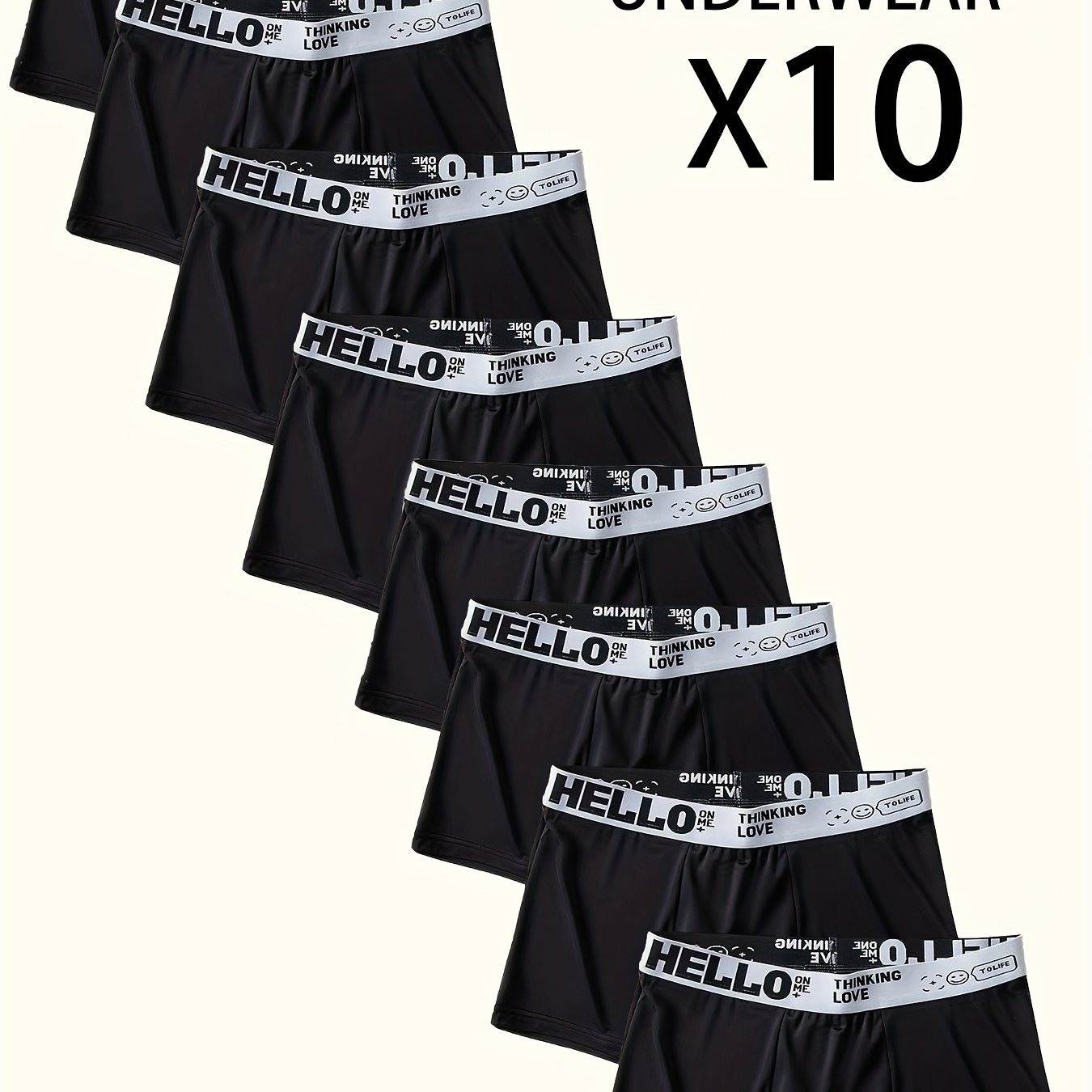 TEMU Random 10-pc "hello" Print Men&;s Boxer Briefs - Stylish, Breathable, Comfortable Athletic Underwear, High-stretch, Quick- Briefs, Breathable