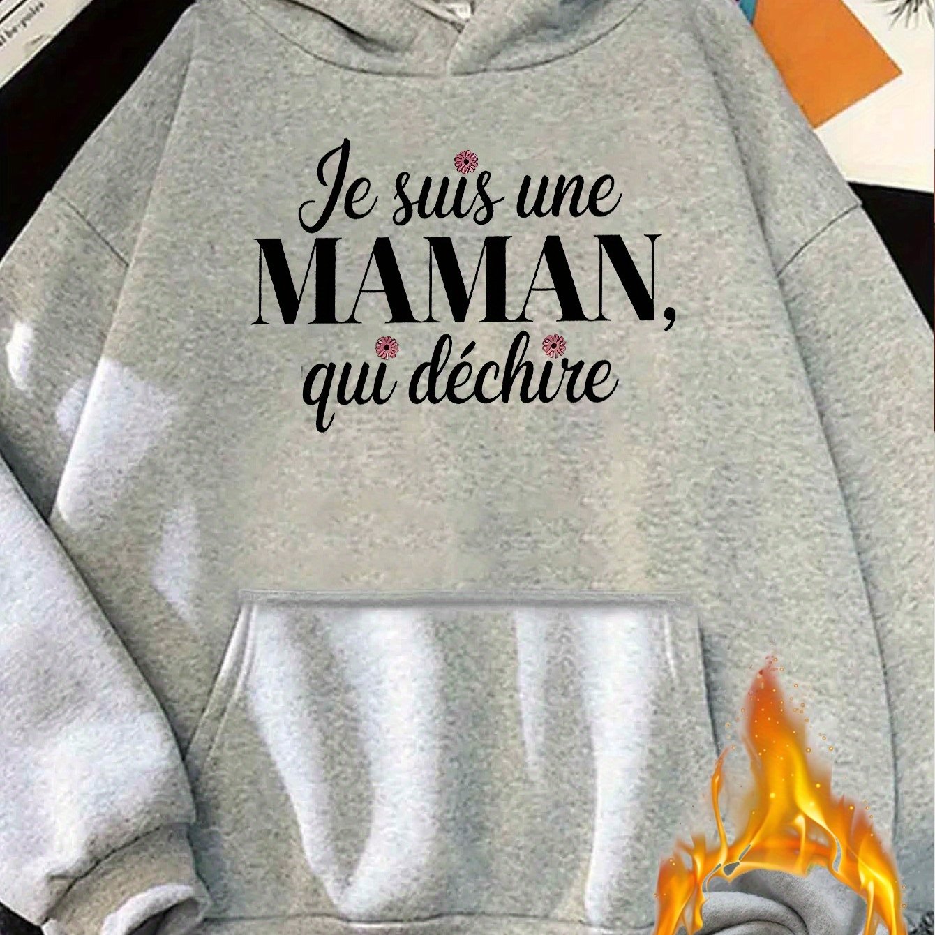 TEMU Chapeau de poche pour femme avec motif personnalisé "French Hot Mom" et lettres imprimées, plus sweat à capuche en velours