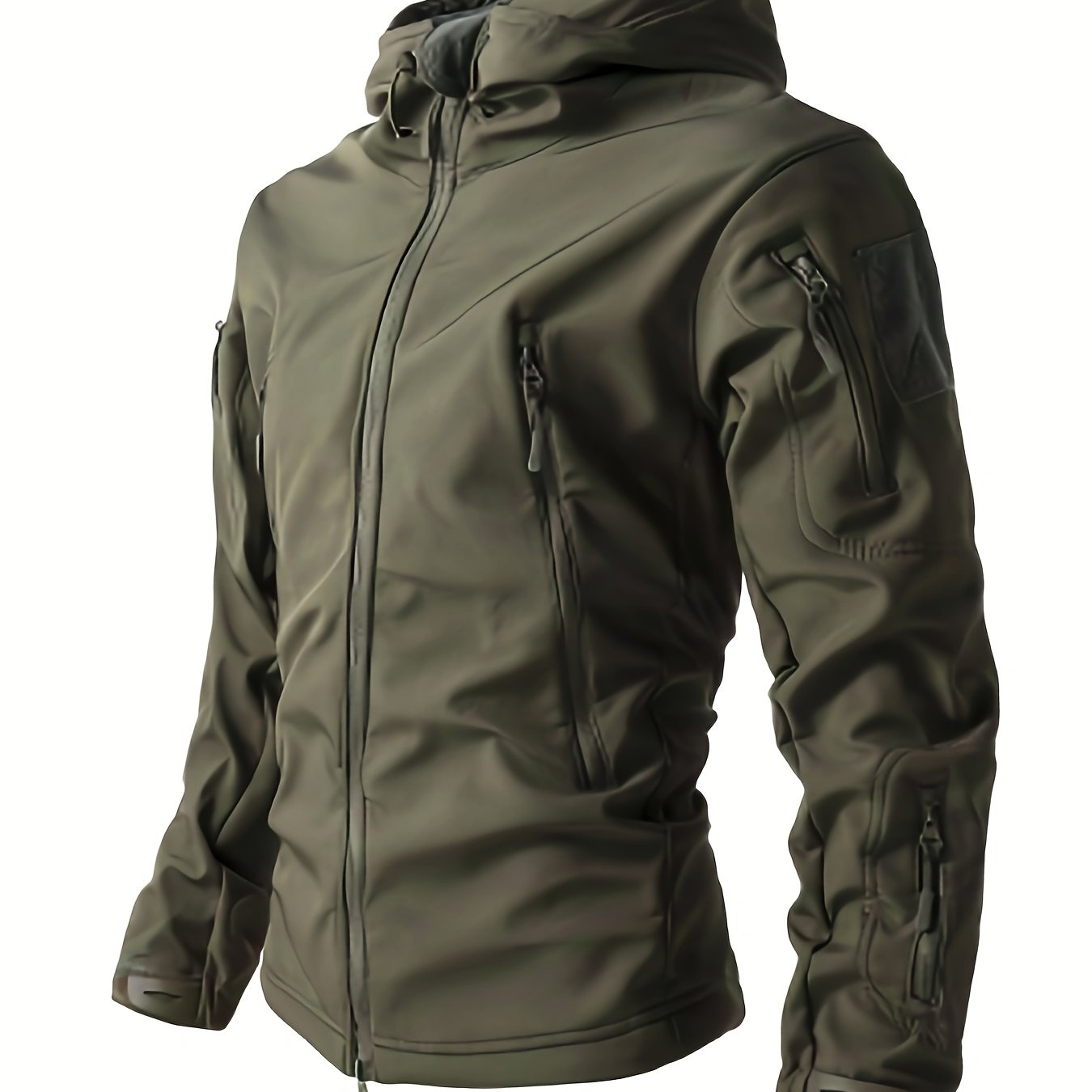 Men's Winter Softshell Jacket with Hood, Pocketed Trench Coat